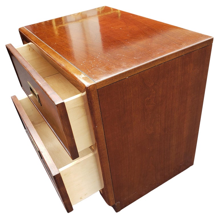 Bernhardt Cherry Campaign Style Nightstand For Sale at 1stDibs