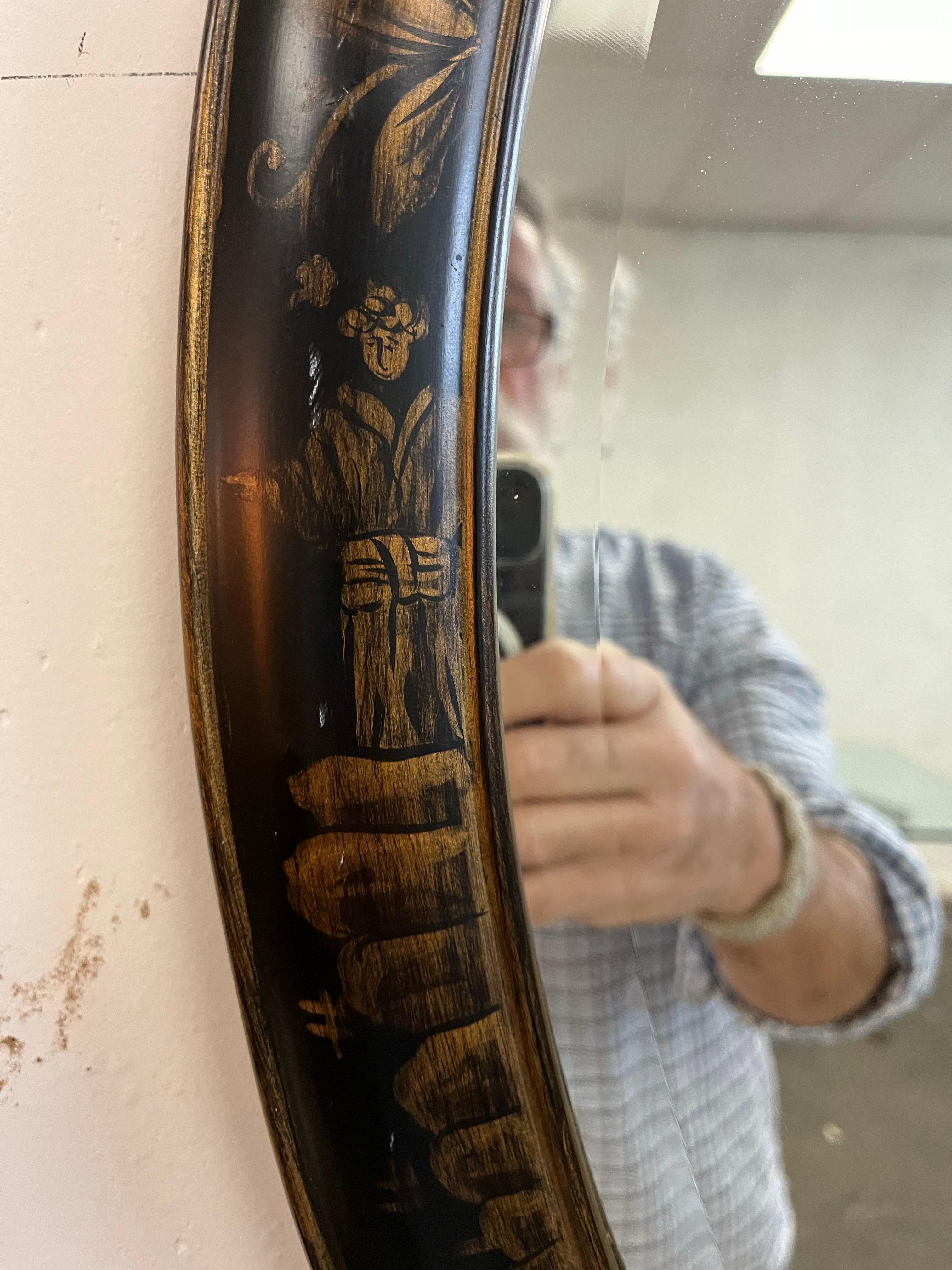 Américain Bernhardt Chinoiserie Miroir peint biseauté en vente
