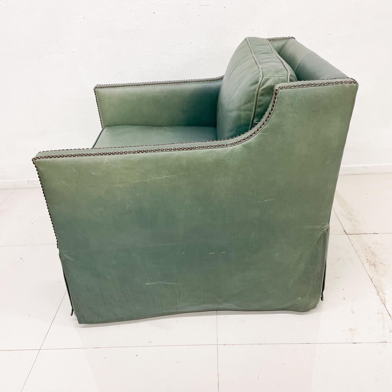 Bernhardt Classic Club Armchair in Aqua Delano Leather with Brass Nail Head Trim 3