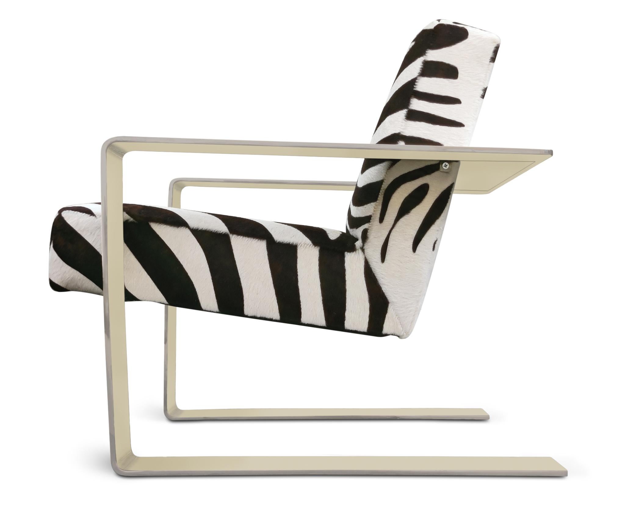 Bernhardt Connor Lounge Chair Chrome Frame Zebra Print Cowhide Upholstery For Sale 1