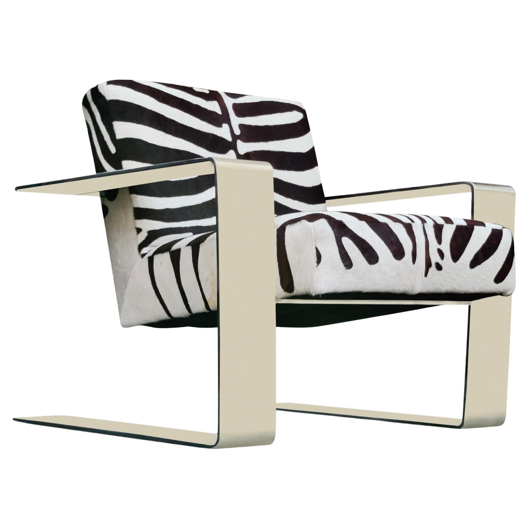 Bernhardt Connor Lounge Chair Chrome Frame Zebra Print Cowhide Upholstery For Sale