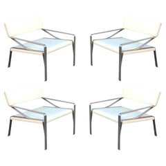 Bernhardt Design Four Sleek Mid Century Lounge Chairs Stainless Steel Leather