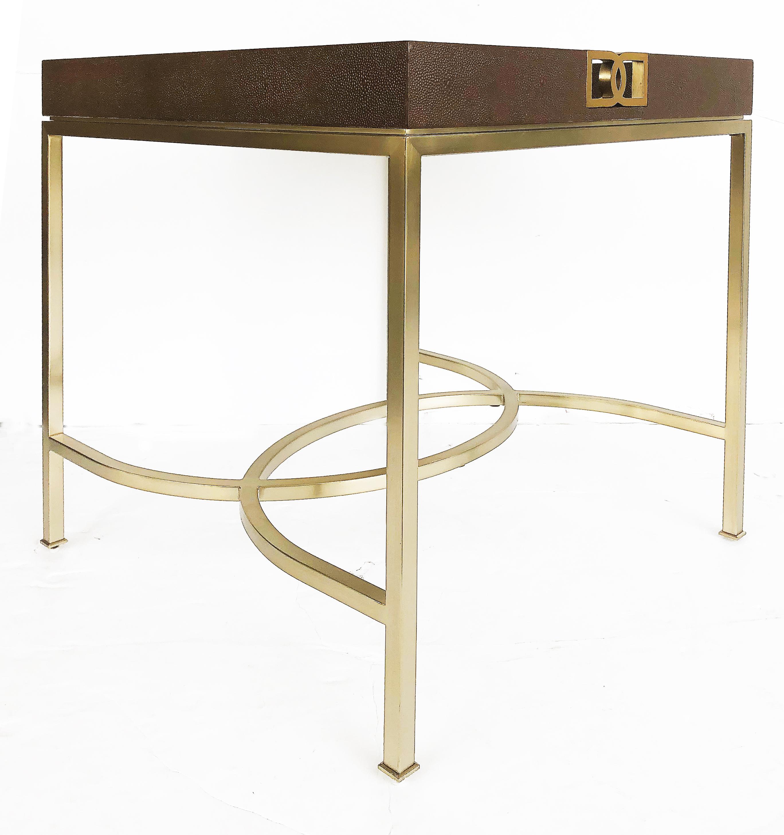 Modern Bernhardt Faux Shagreen and Brass Coffee Table in Chocolate