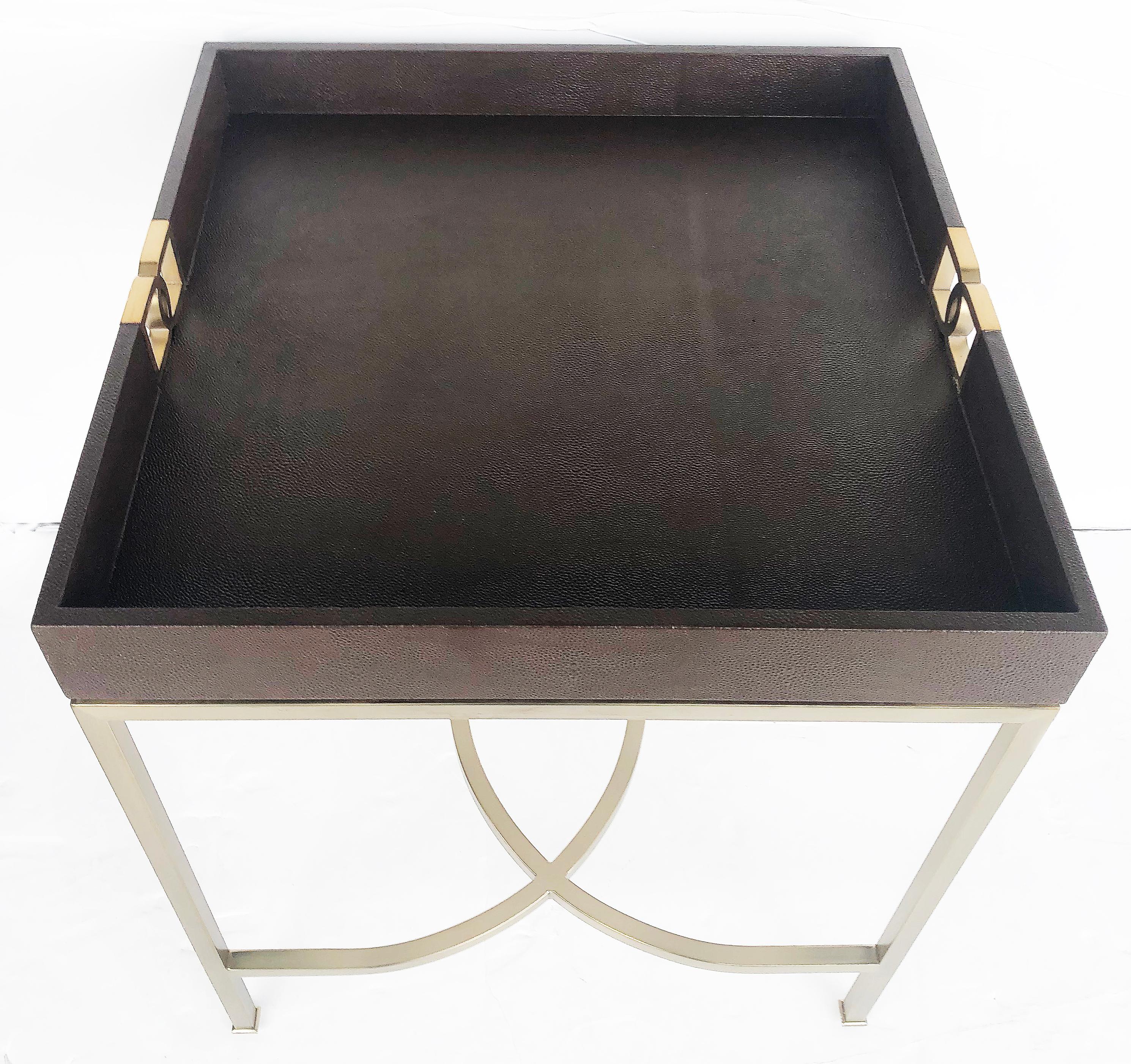 American Bernhardt Faux Shagreen and Brass Coffee Table in Chocolate