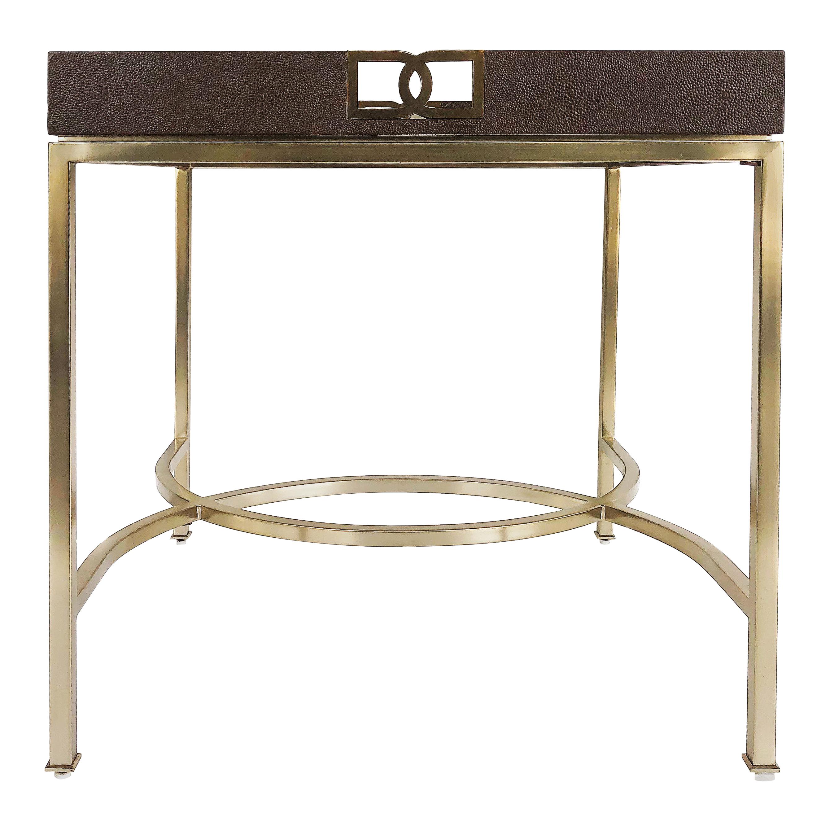 Bernhardt Faux Shagreen and Brass Coffee Table in Chocolate