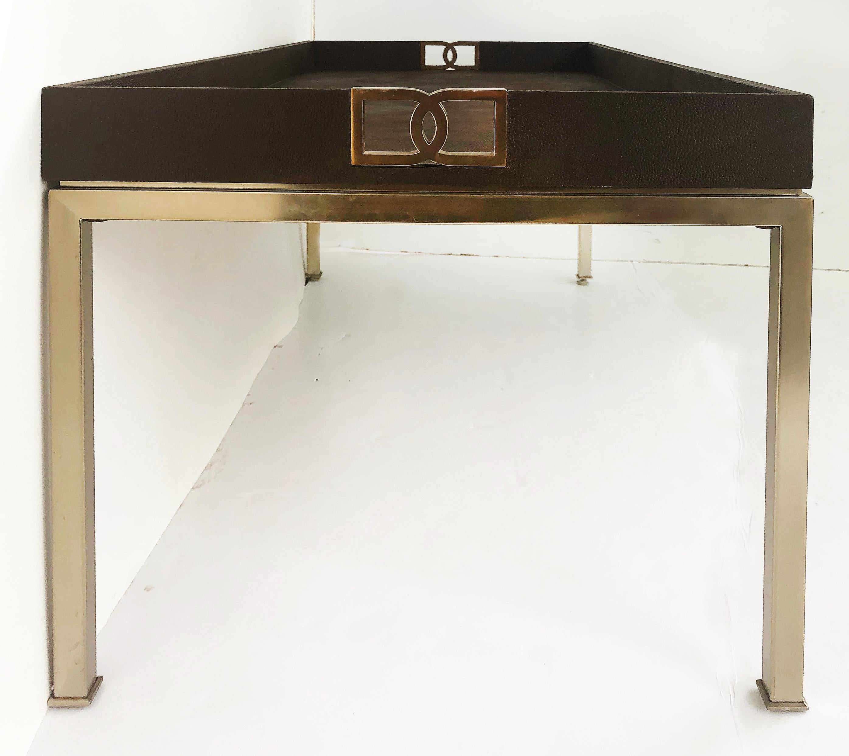 Bernhardt Faux Shagreen and Brass Coffee Table In Good Condition For Sale In Miami, FL