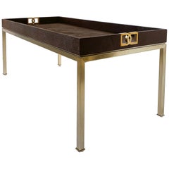 Bernhardt Faux Shagreen and Brass Coffee Table