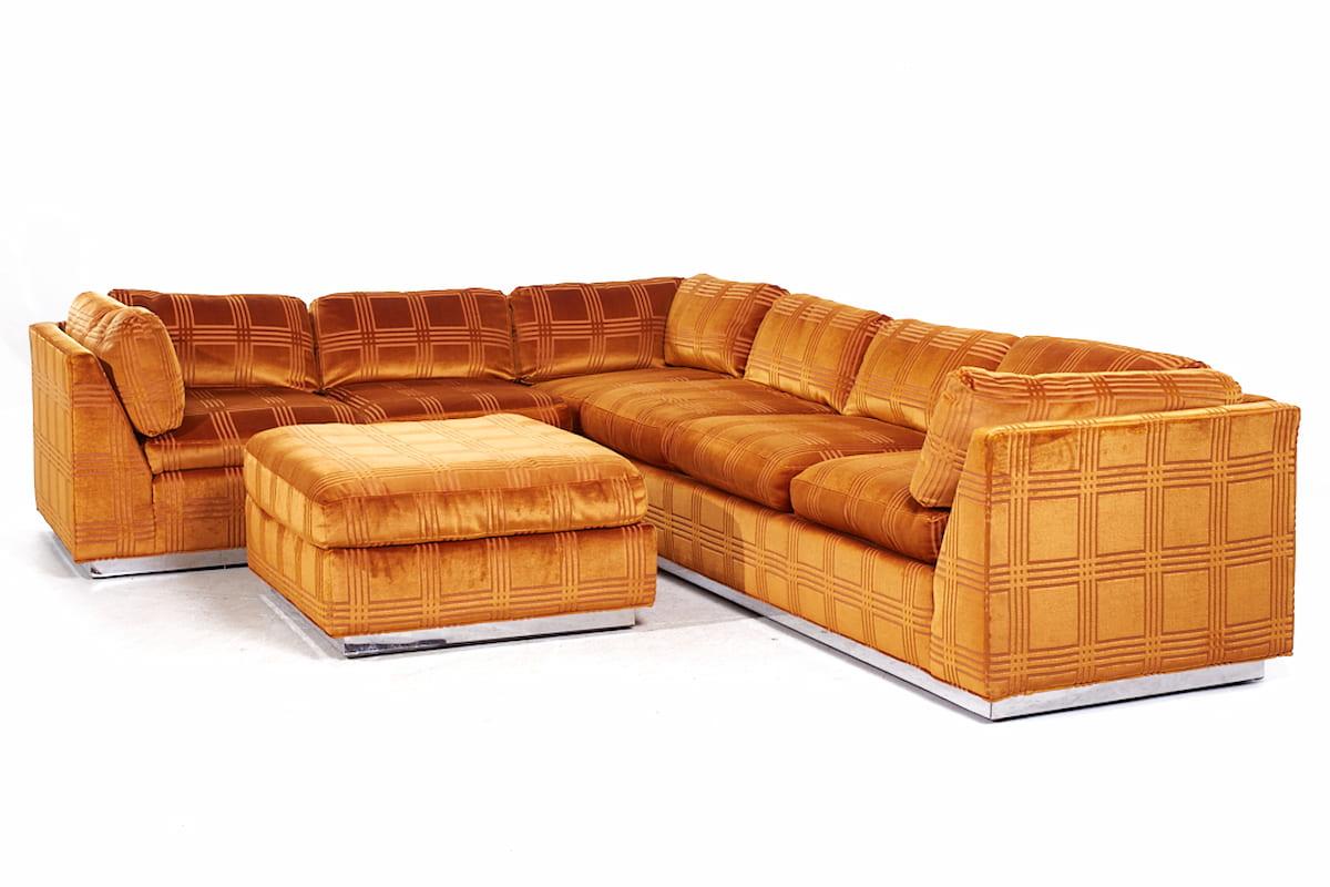Mid-Century Modern Bernhardt Flair Mid Century Chrome Base Sectional Sofa