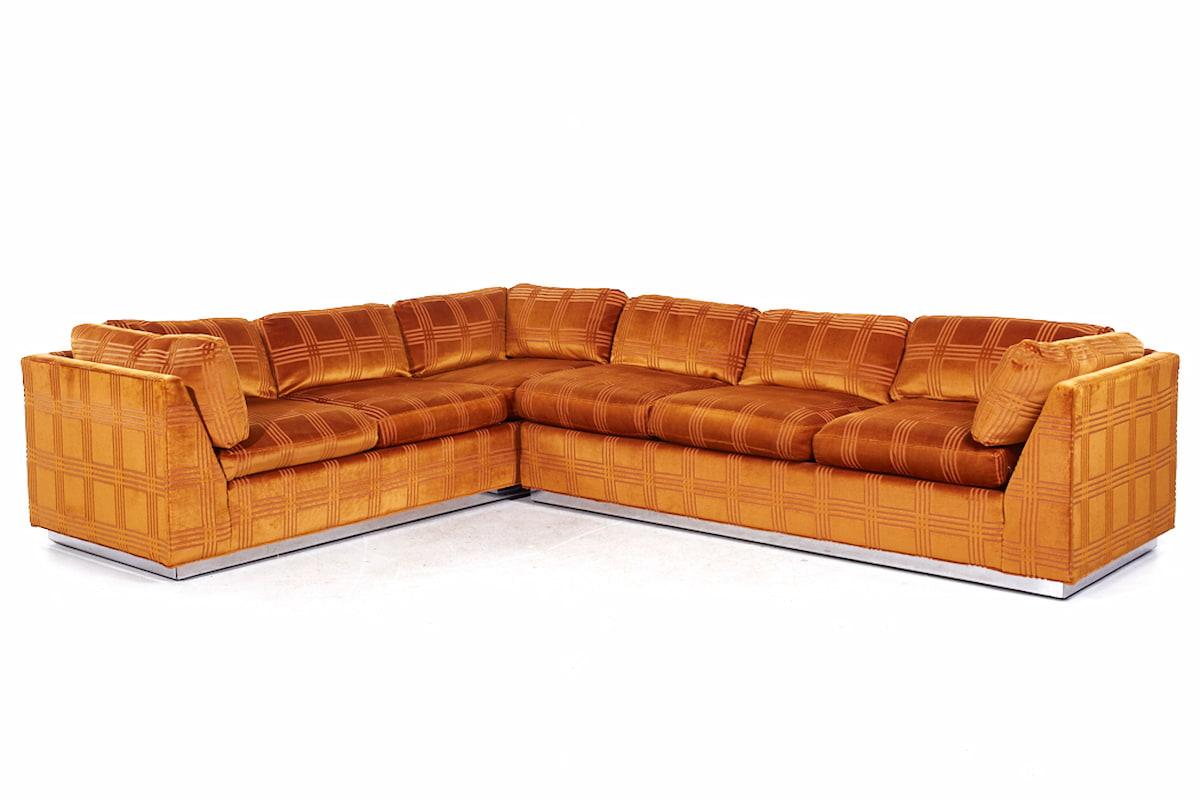 Upholstery Bernhardt Flair Mid Century Chrome Base Sectional Sofa