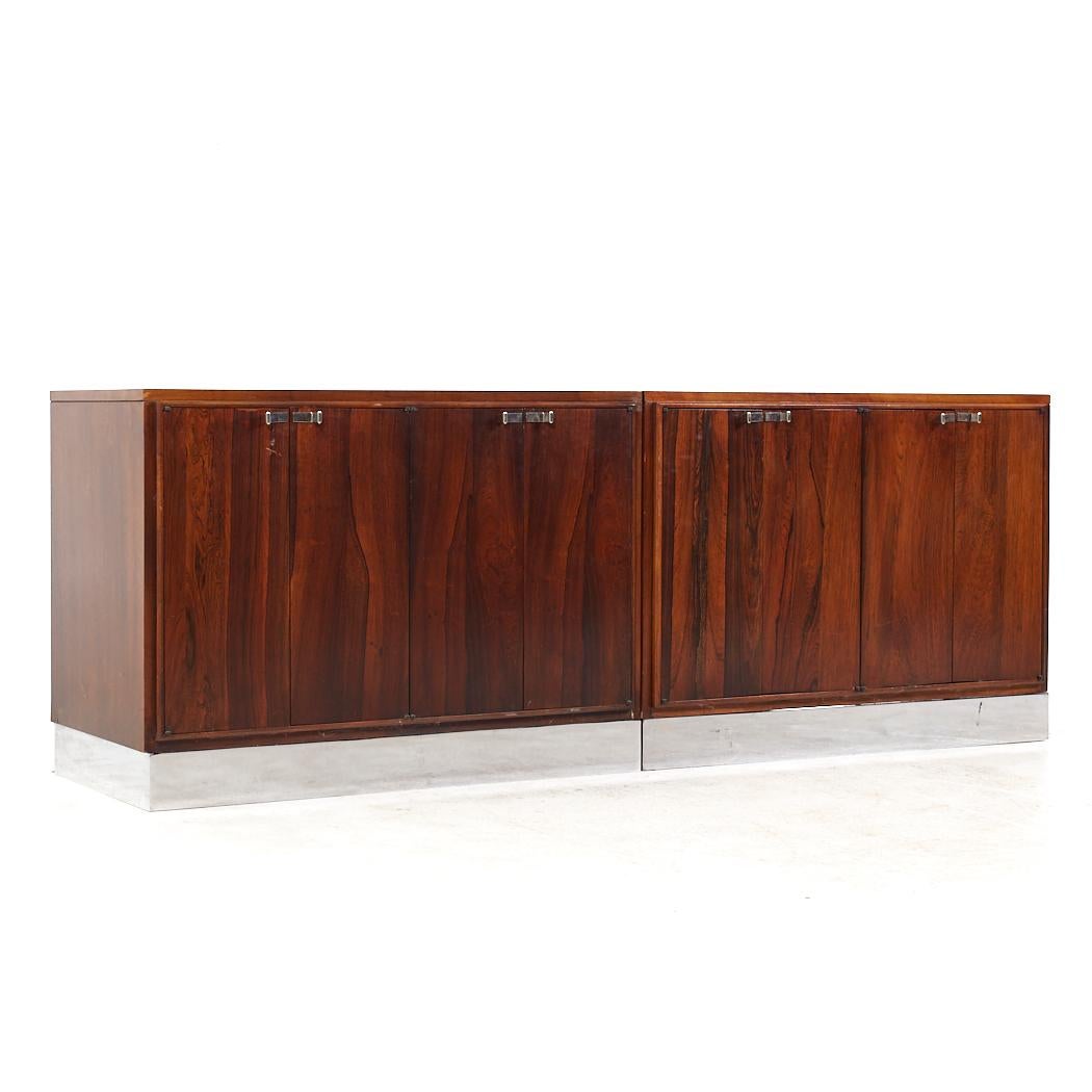 American Bernhardt Flair Mid Century Rosewood and Chrome 3 Piece Credenza Set For Sale