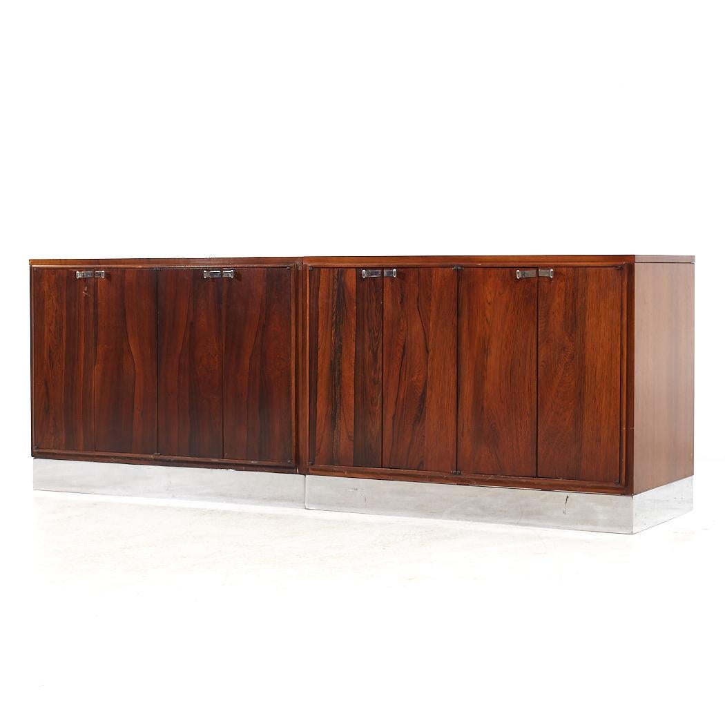 Late 20th Century Bernhardt Flair Mid Century Rosewood and Chrome 3 Piece Credenza Set For Sale