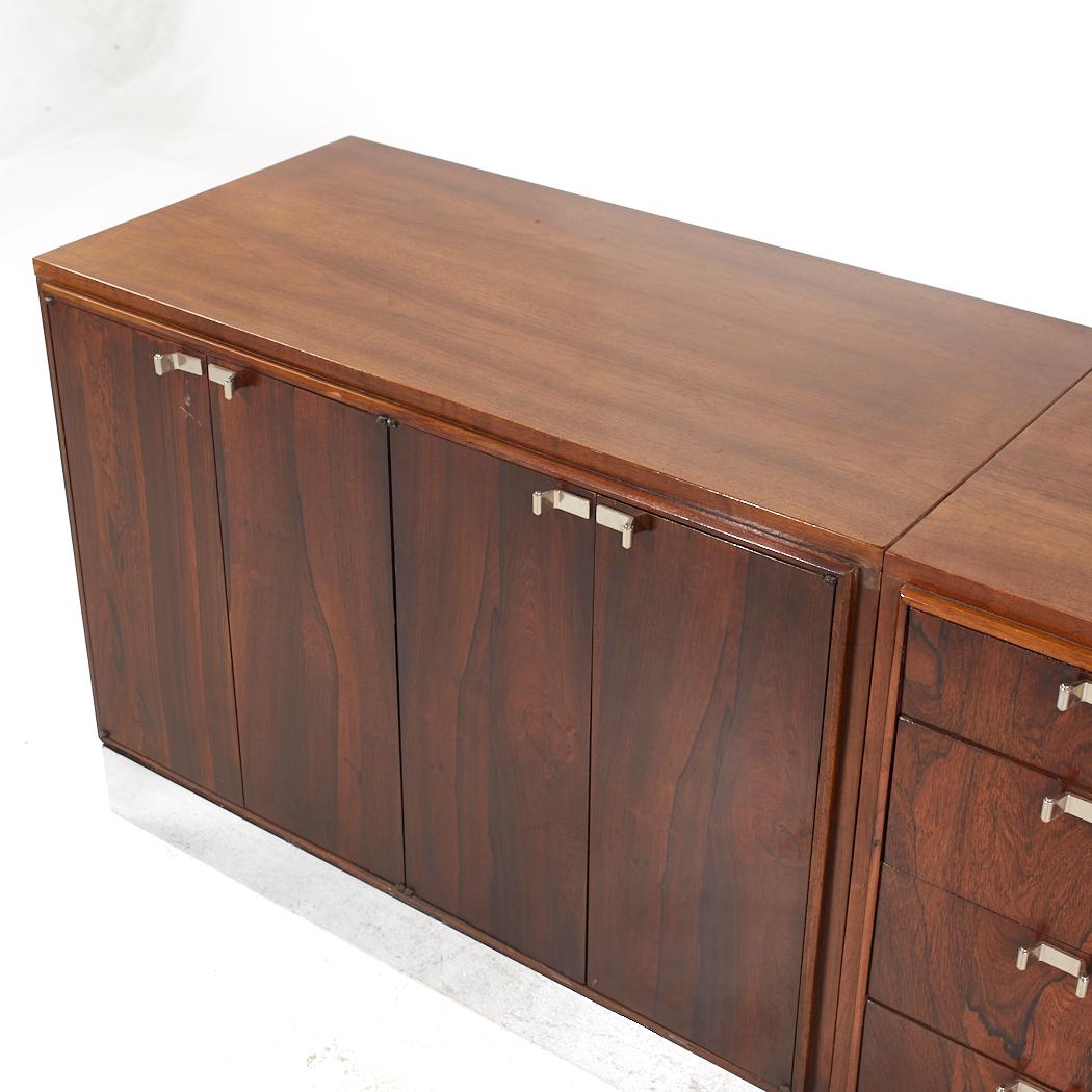 Bernhardt Flair Mid Century Rosewood and Chrome 3 Piece Credenza Set For Sale 3