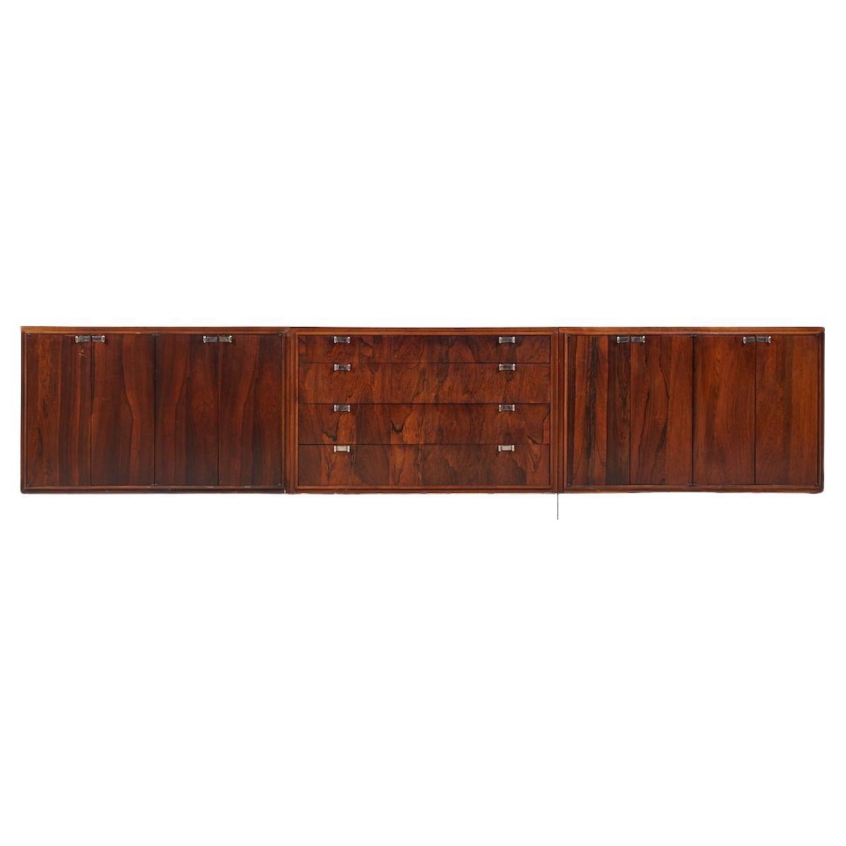 Bernhardt Flair - Set di credenze a 3 pezzi in palissandro e cromo del Mid Century