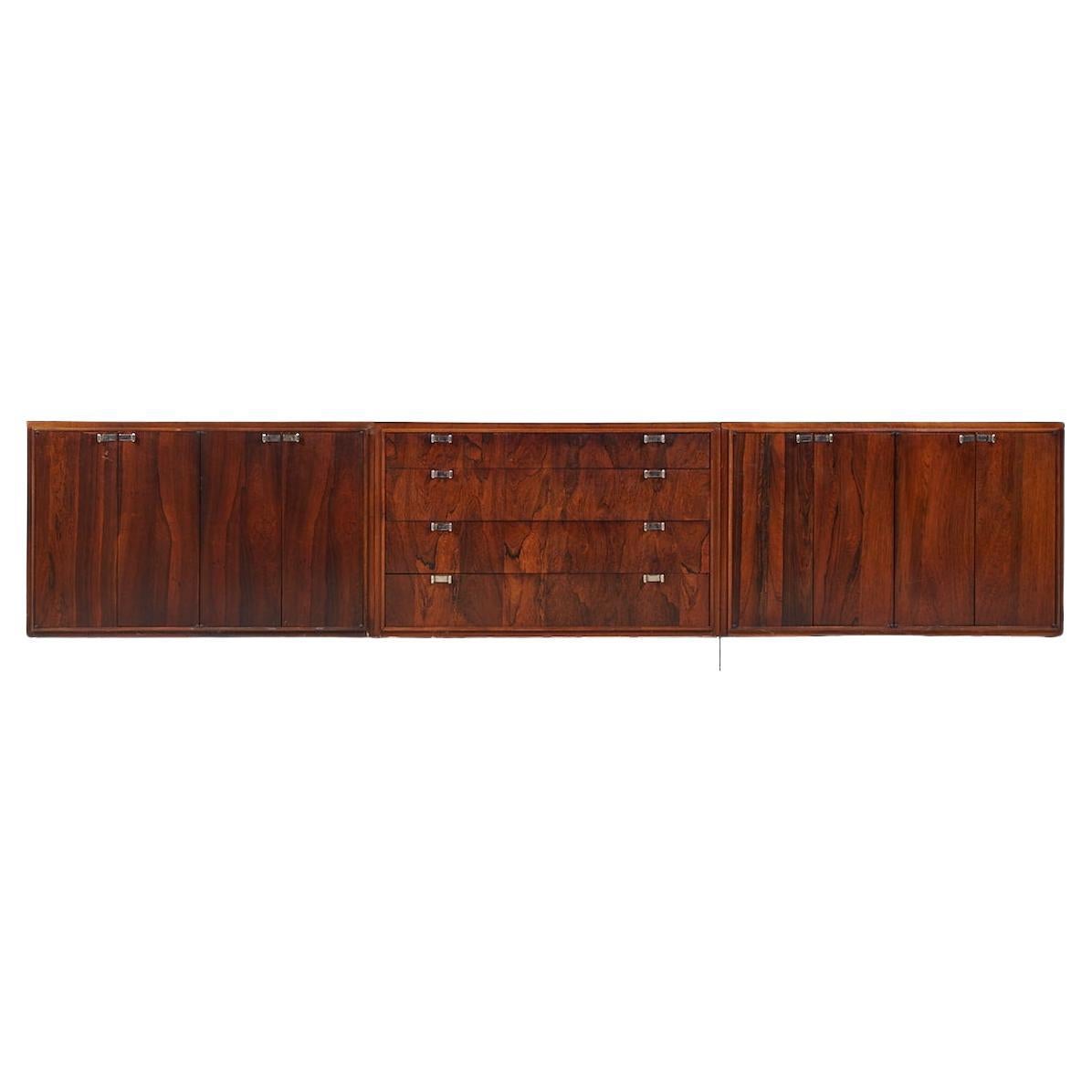 Bernhardt Flair Mid Century Rosewood and Chrome 3 Piece Credenza Set For Sale