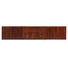 Bernhardt Flair Mid Century Rosewood and Chrome 3 Piece Credenza Set