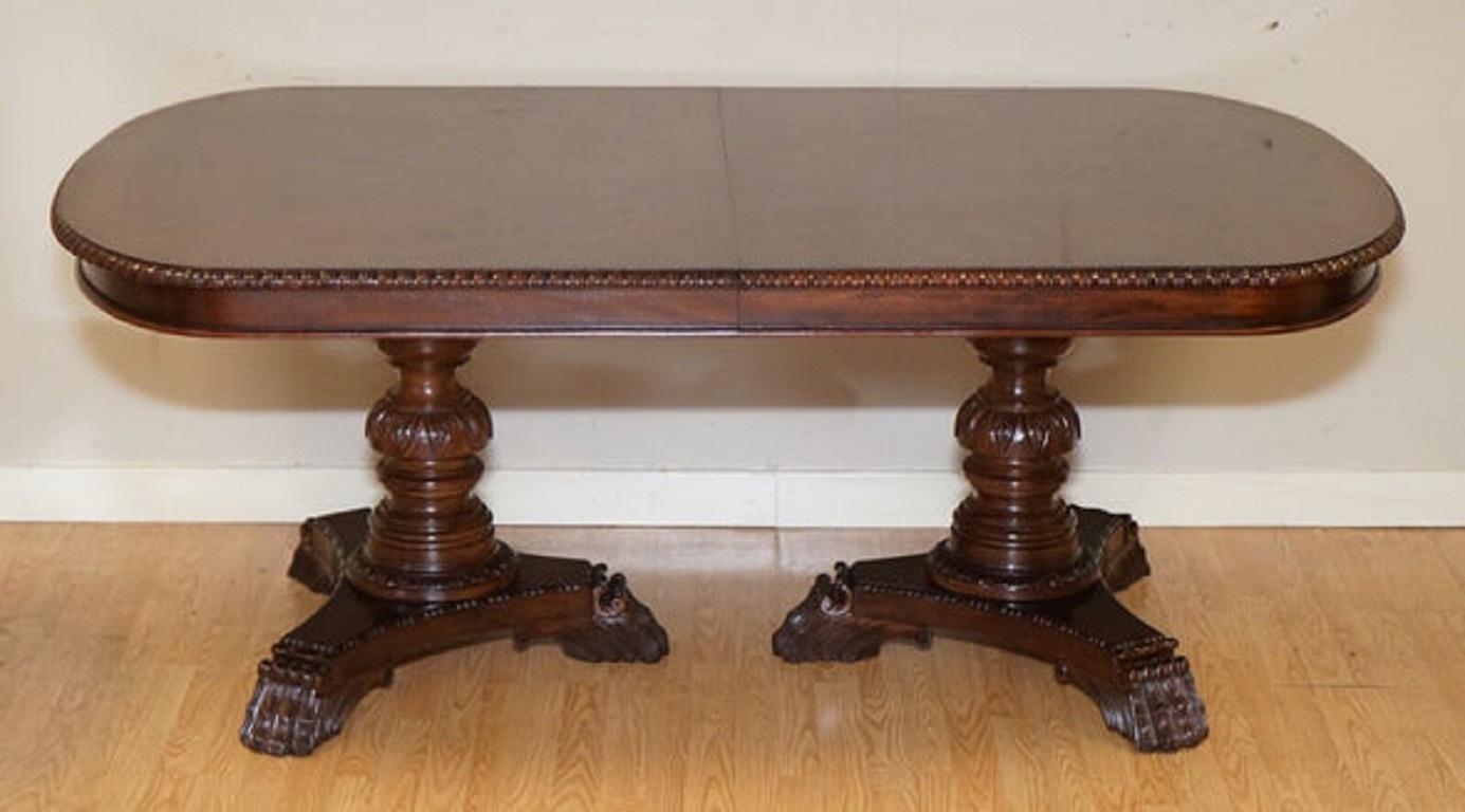 Victorian Bernhardt Flamed Hardwood Carved Hairy Paw Feet Extendable Dining Table