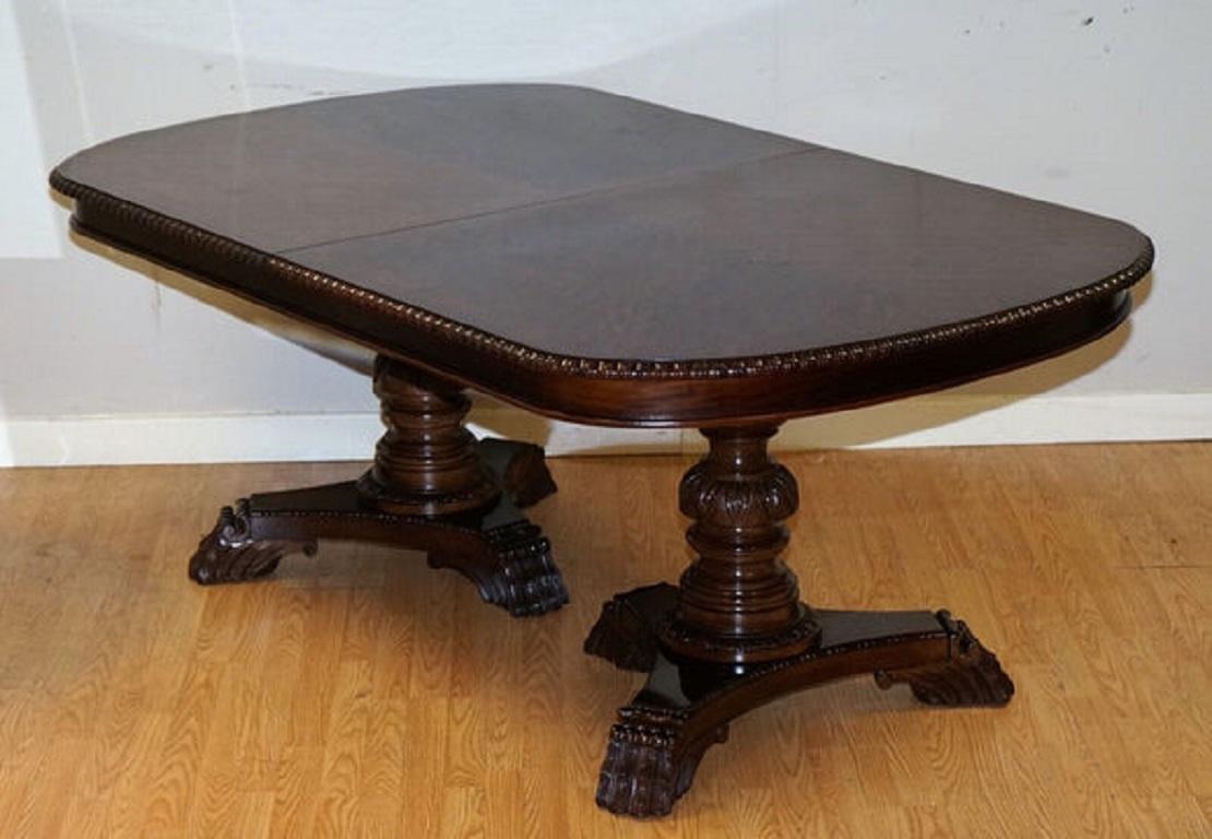 British Bernhardt Flamed Hardwood Carved Hairy Paw Feet Extendable Dining Table