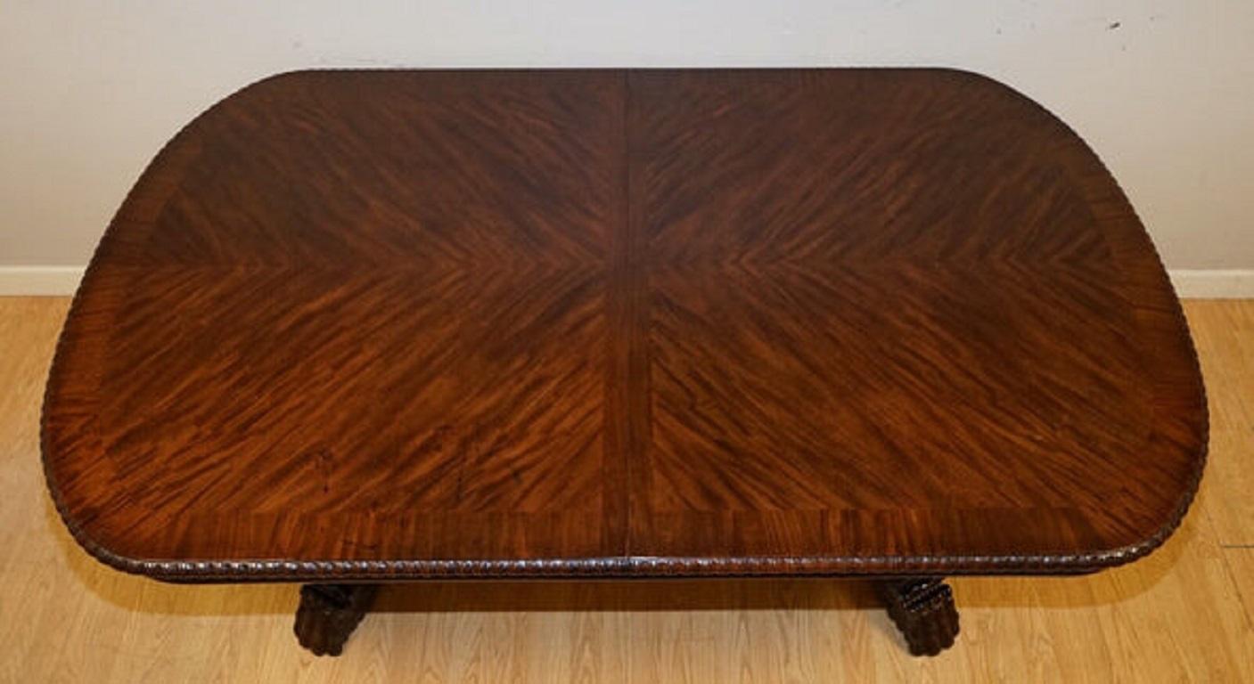 Hand-Crafted Bernhardt Flamed Hardwood Carved Hairy Paw Feet Extendable Dining Table For Sale