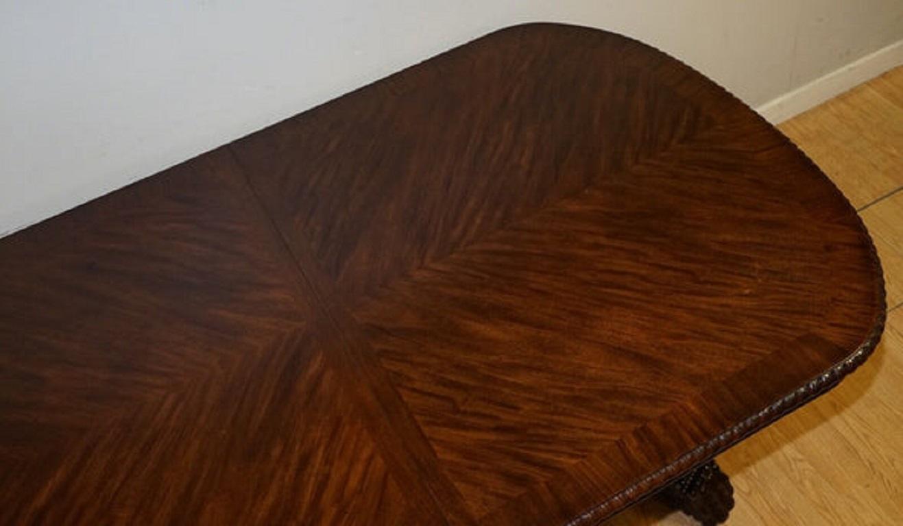 20th Century Bernhardt Flamed Hardwood Carved Hairy Paw Feet Extendable Dining Table For Sale