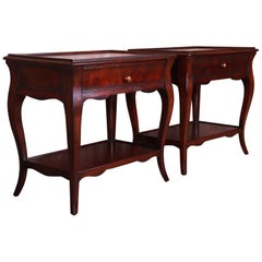 Bernhardt French Provincial Louis XV Style Mahogany Nightstands, Pair