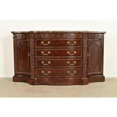 Bernhardt French Regency Louis XVI Carved Mahogany Marble Top Sideboard Credenza