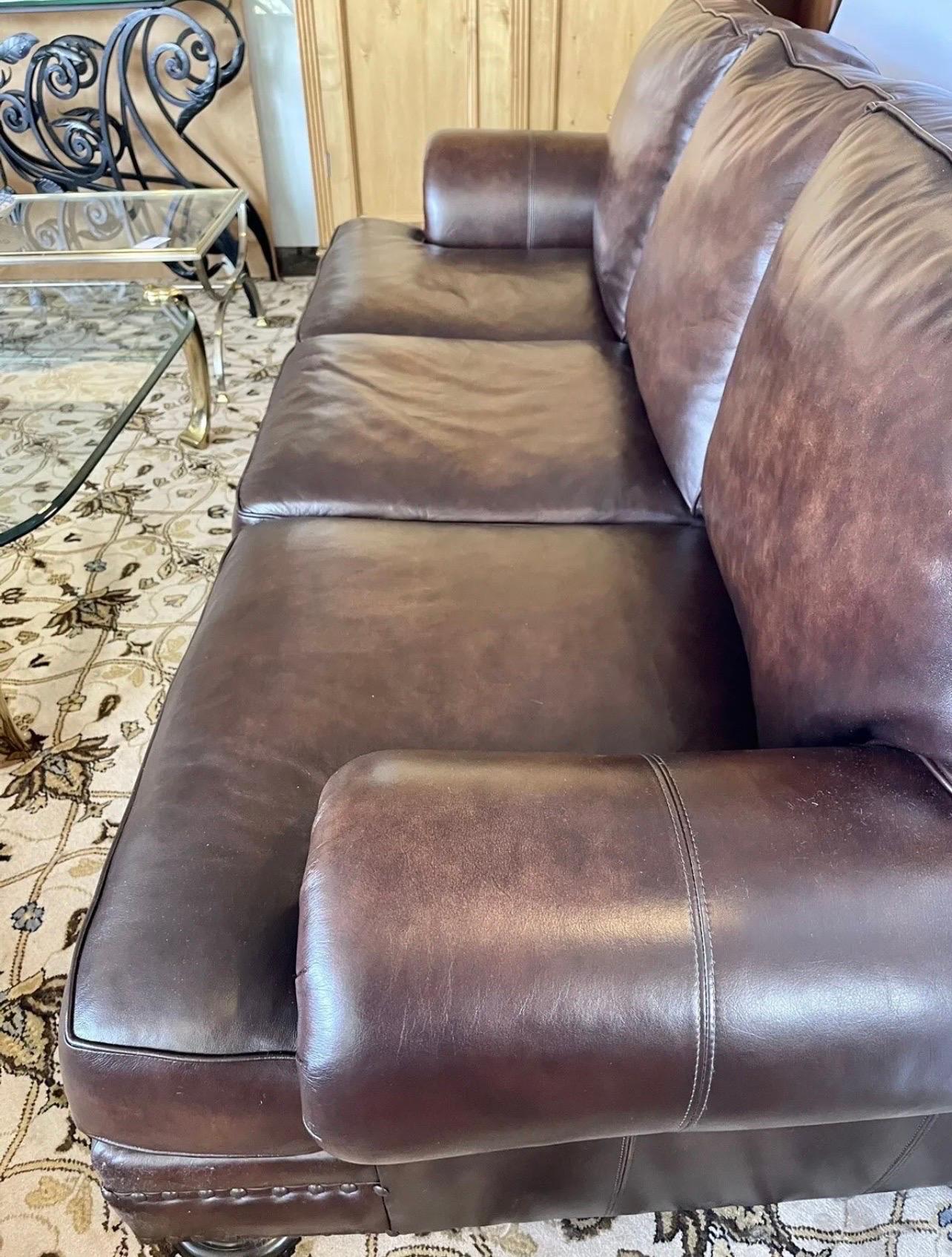 Bernhardt Furniture Brown Leather Nailhead Sofa 2