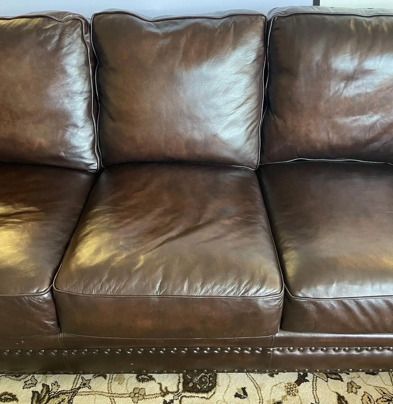 Bernhardt Furniture Brown Leather Nailhead Sofa 3