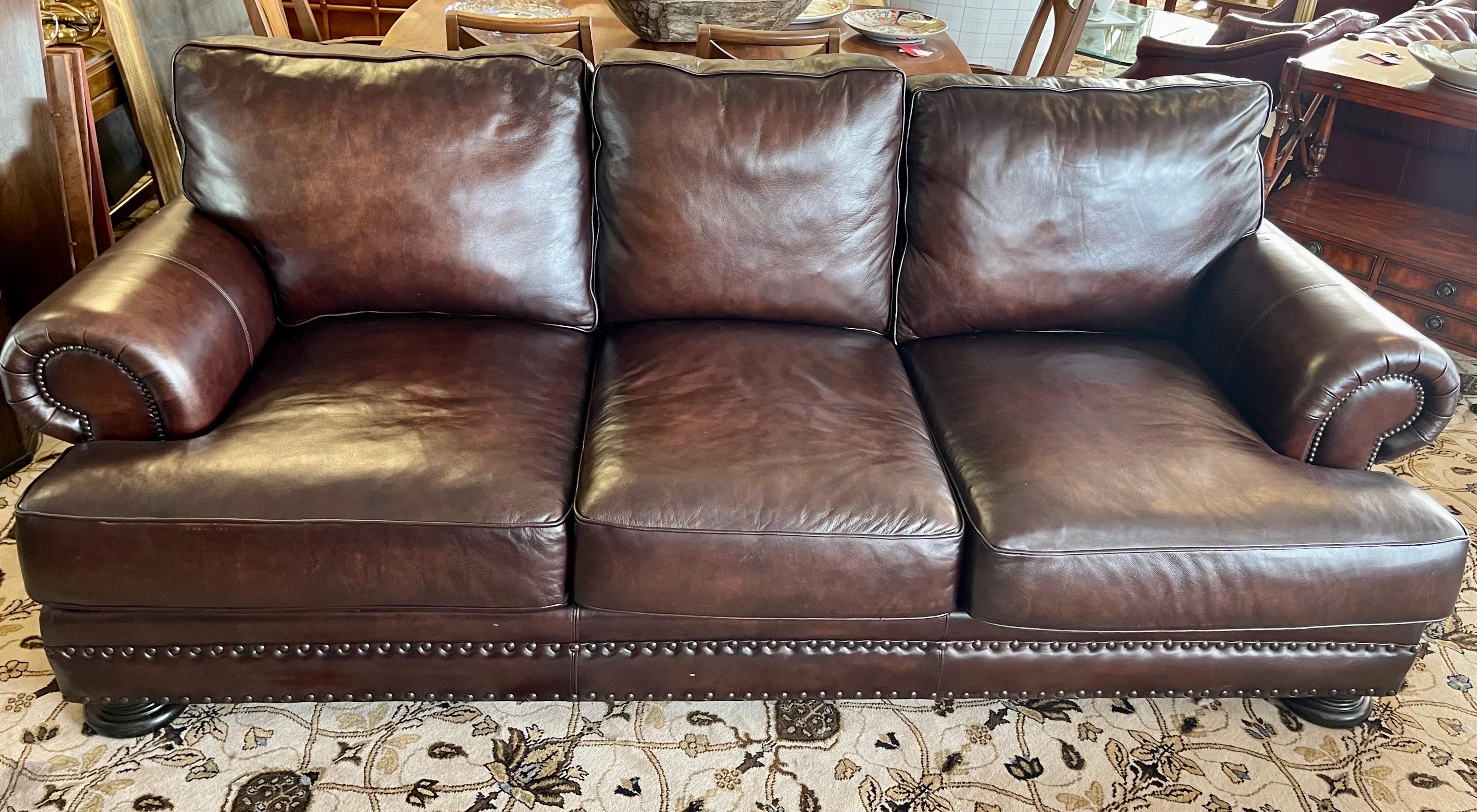 Bernhardt Furniture Brown Leather Nailhead Sofa 5