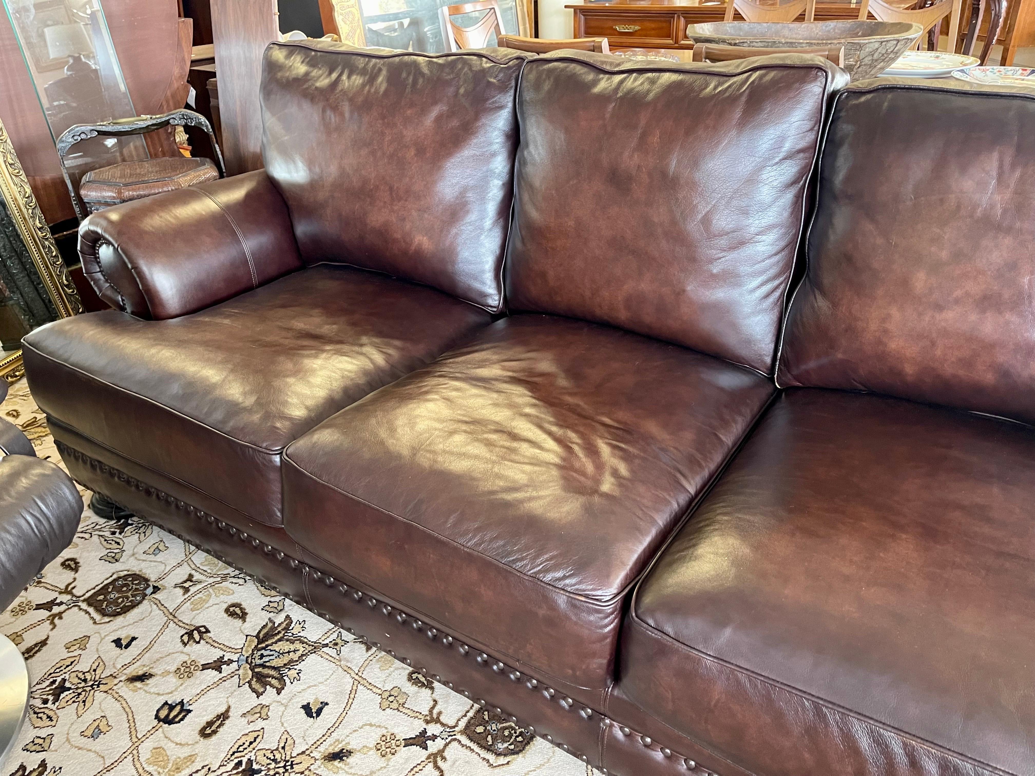 Bernhardt Furniture Brown Leather Nailhead Sofa 6