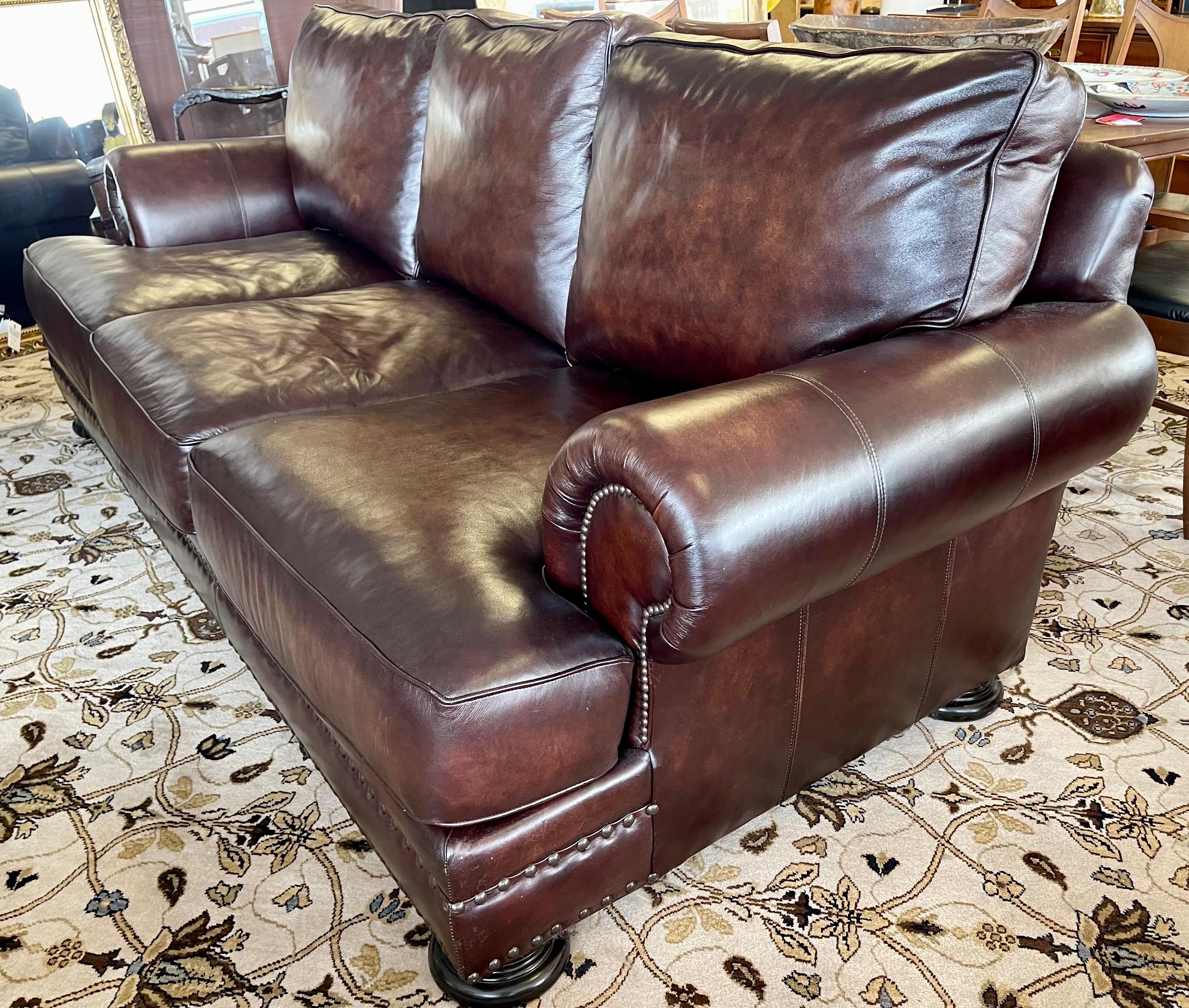 Bernhardt Furniture Brown Leather Nailhead Sofa 8