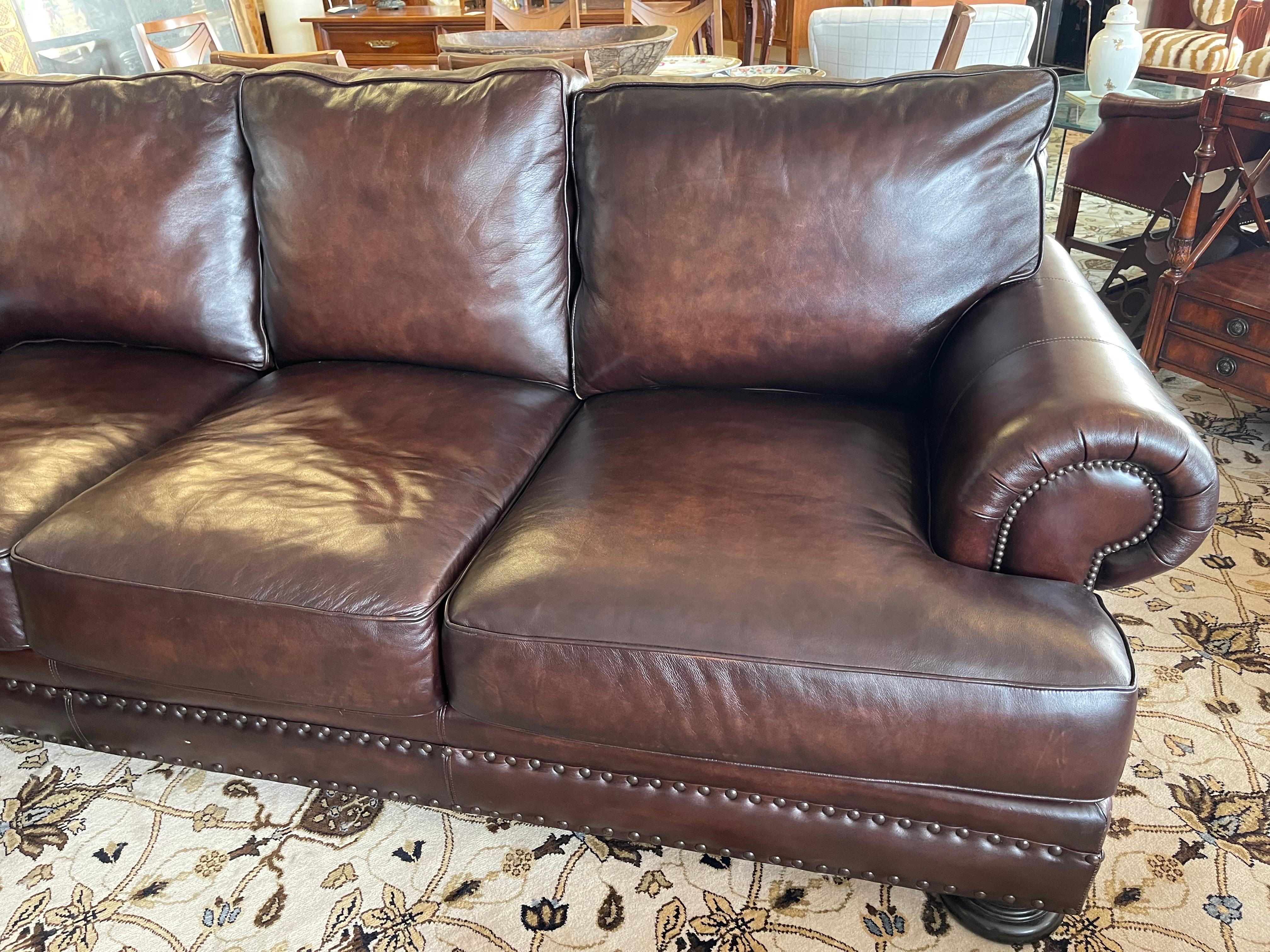 Bernhardt Furniture Brown Leather Nailhead Sofa 9