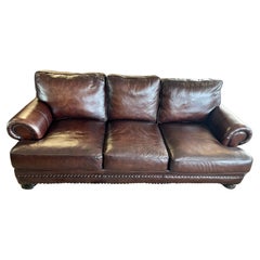 Bernhardt Furniture Brown Leather Nailhead Sofa