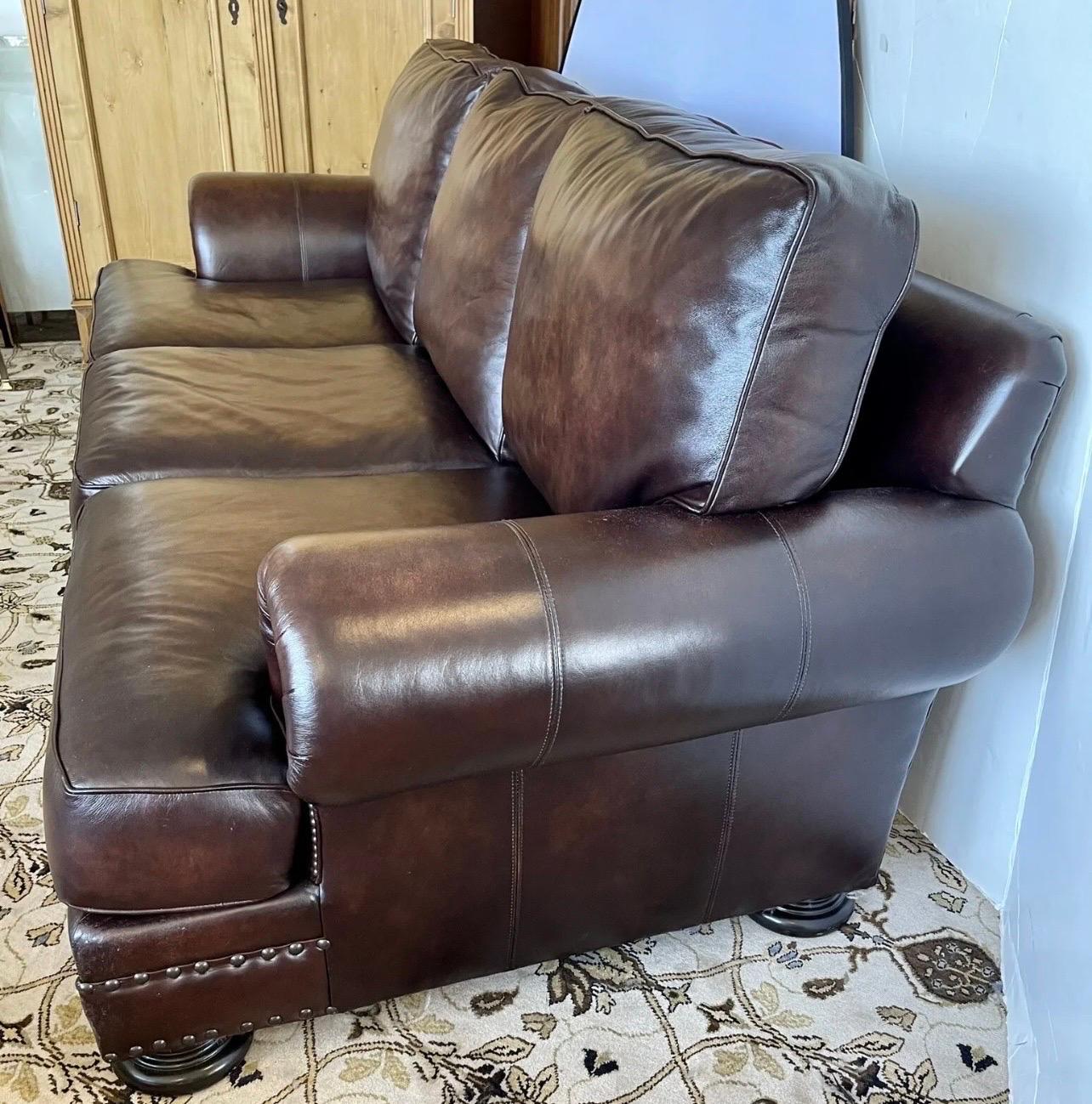 bernhardt leather sofa with nailhead trim