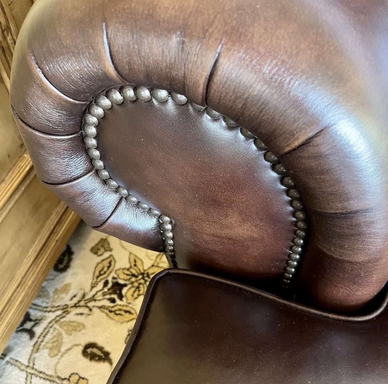 American Bernhardt Furniture Brown Leather Nailhead Sofa