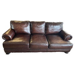 Used Bernhardt Furniture Brown Leather Nailhead Sofa