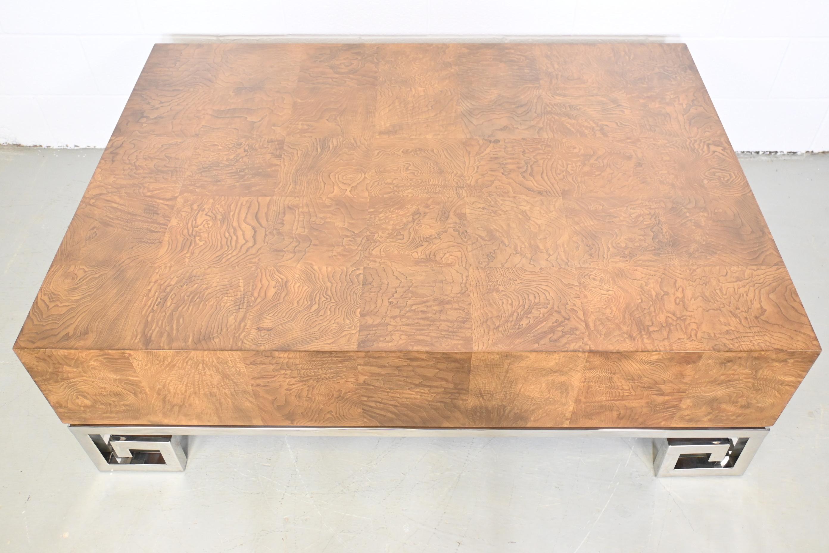 Modern Bernhardt Furniture Burl Wood Greek Key Coffee Table