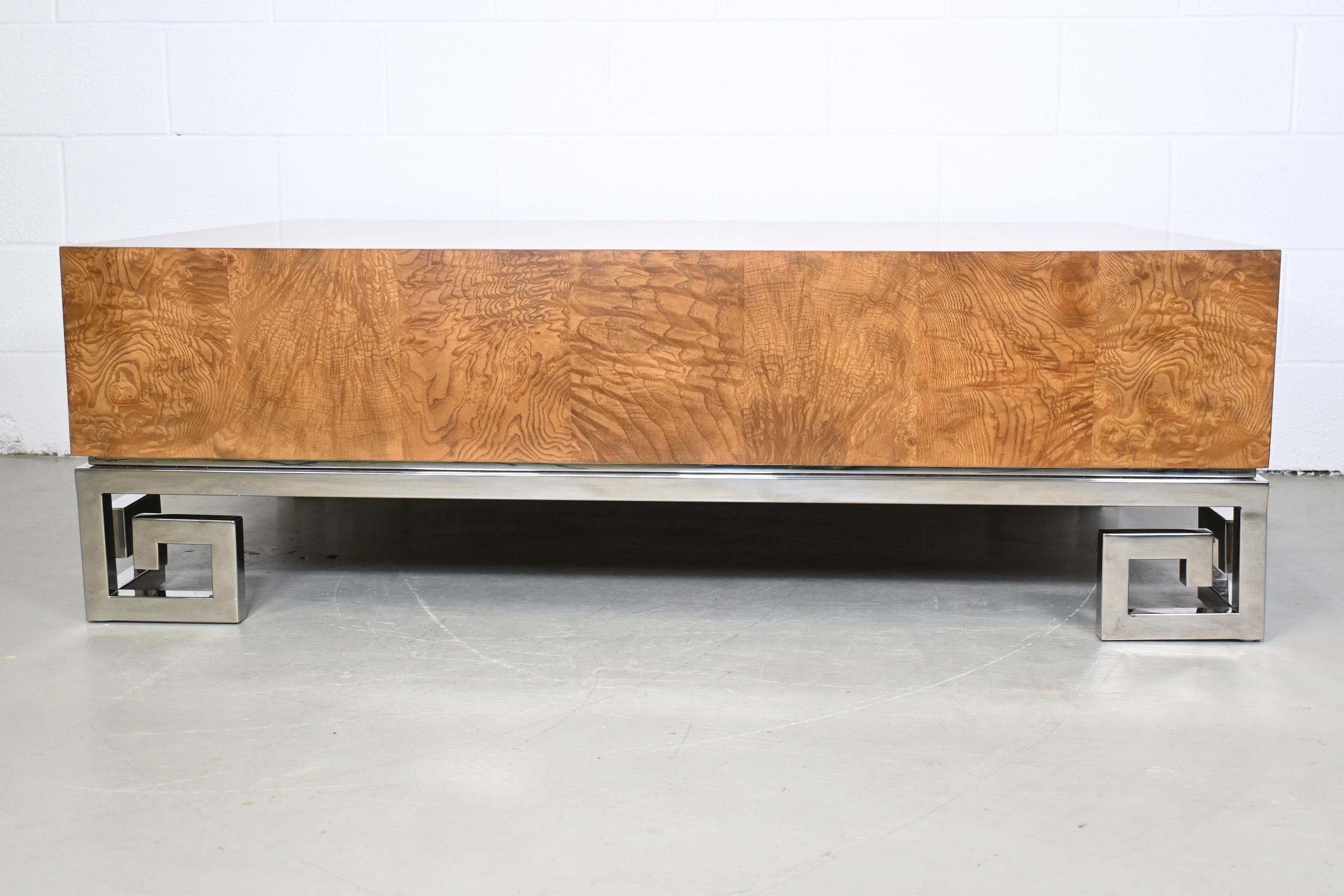 Unknown Bernhardt Furniture Burl Wood Greek Key Coffee Table