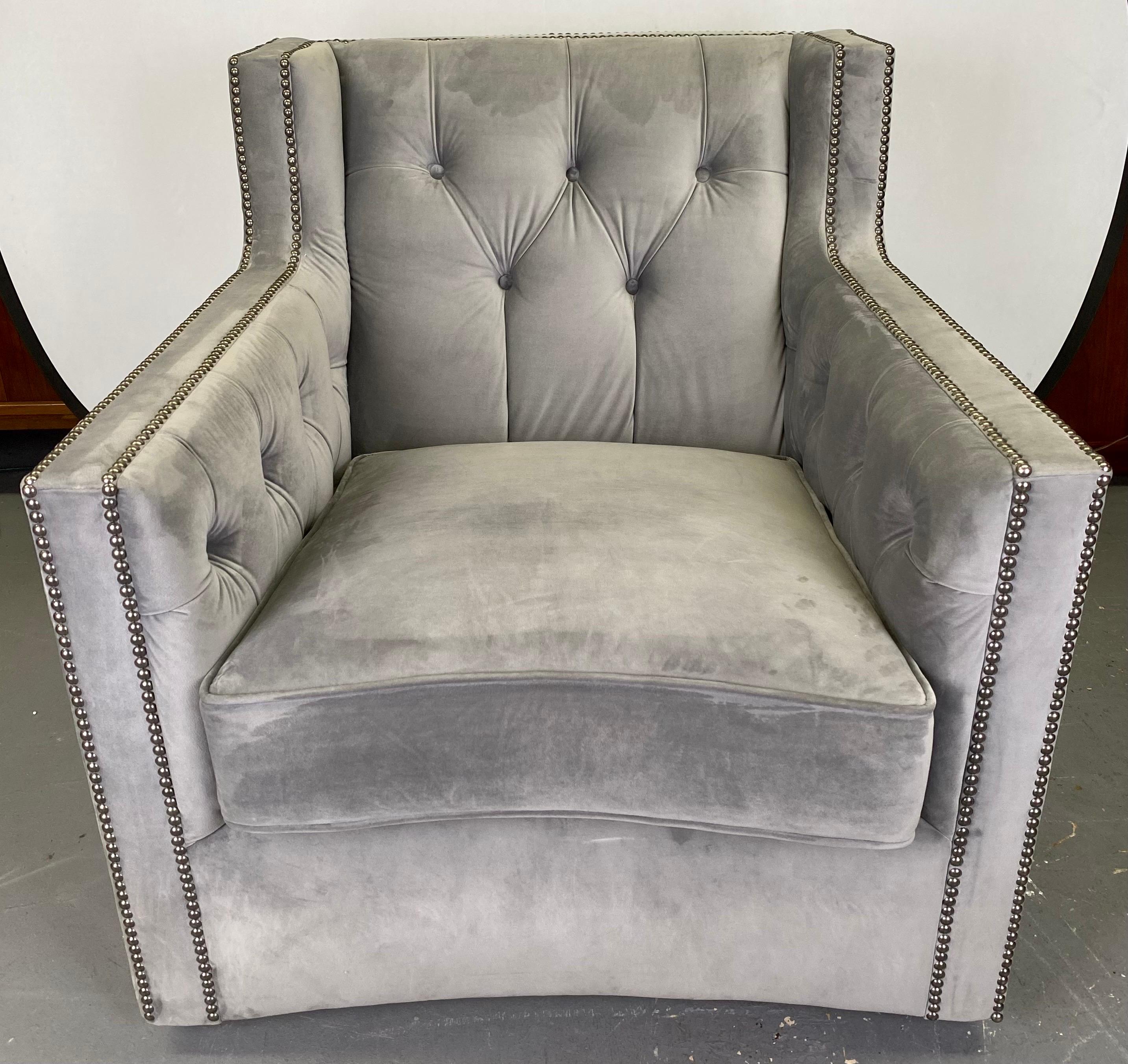 American Bernhardt Furniture Mid-Century Modern Style Gray Suede Club or Lounge Chair 