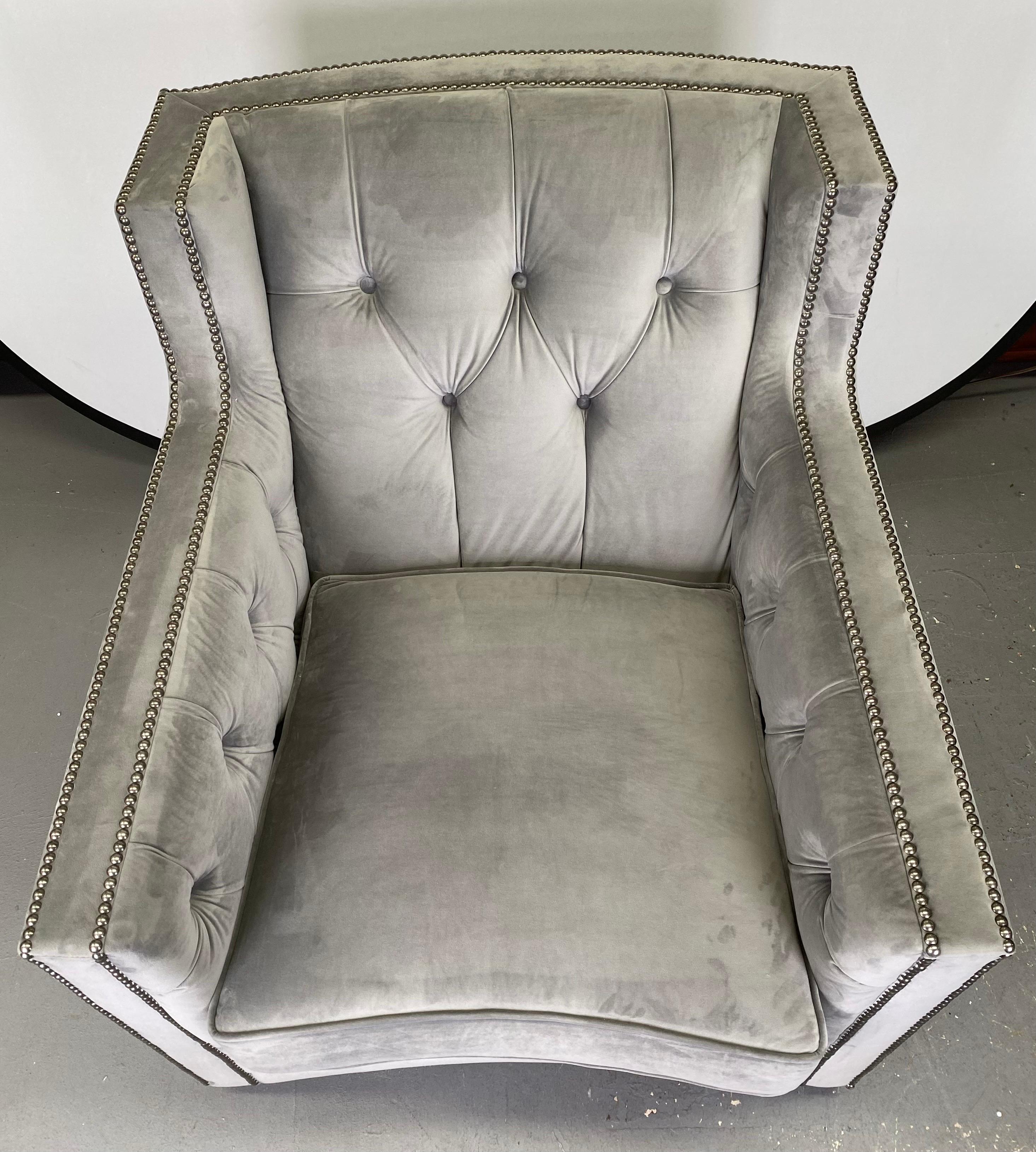 Contemporary Bernhardt Furniture Mid-Century Modern Style Gray Suede Club or Lounge Chair 