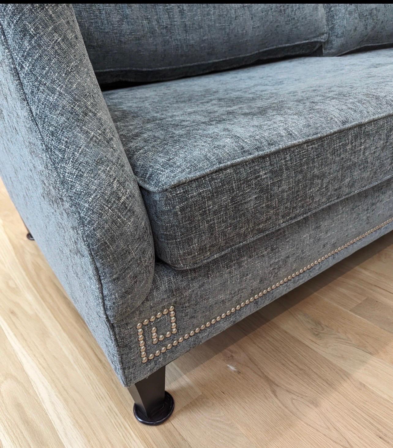 Bernhardt Furniture Transitional Gray Upholstered Nailhead Sofa 4
