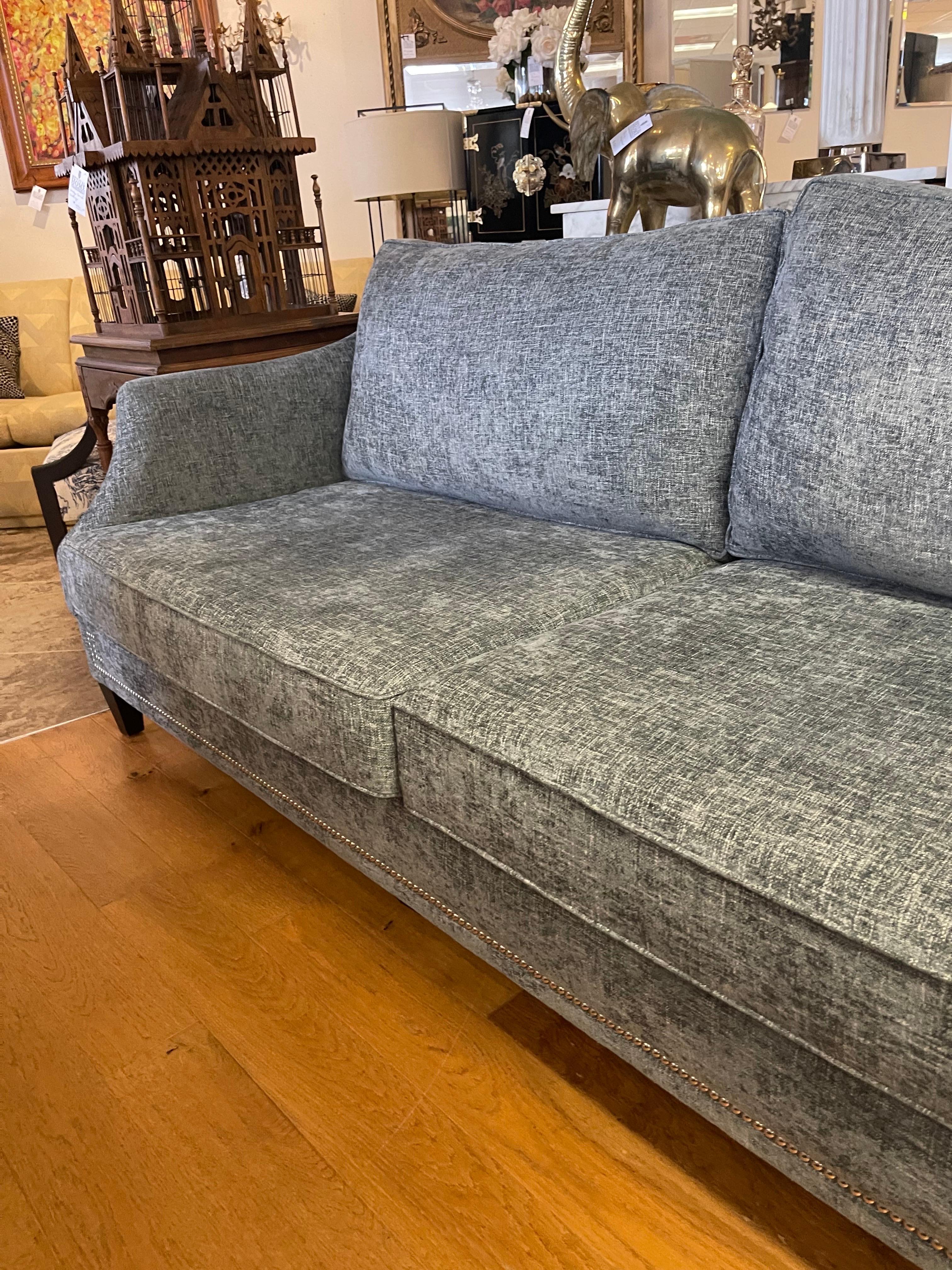 Fabric Bernhardt Furniture Transitional Gray Upholstered Nailhead Sofa