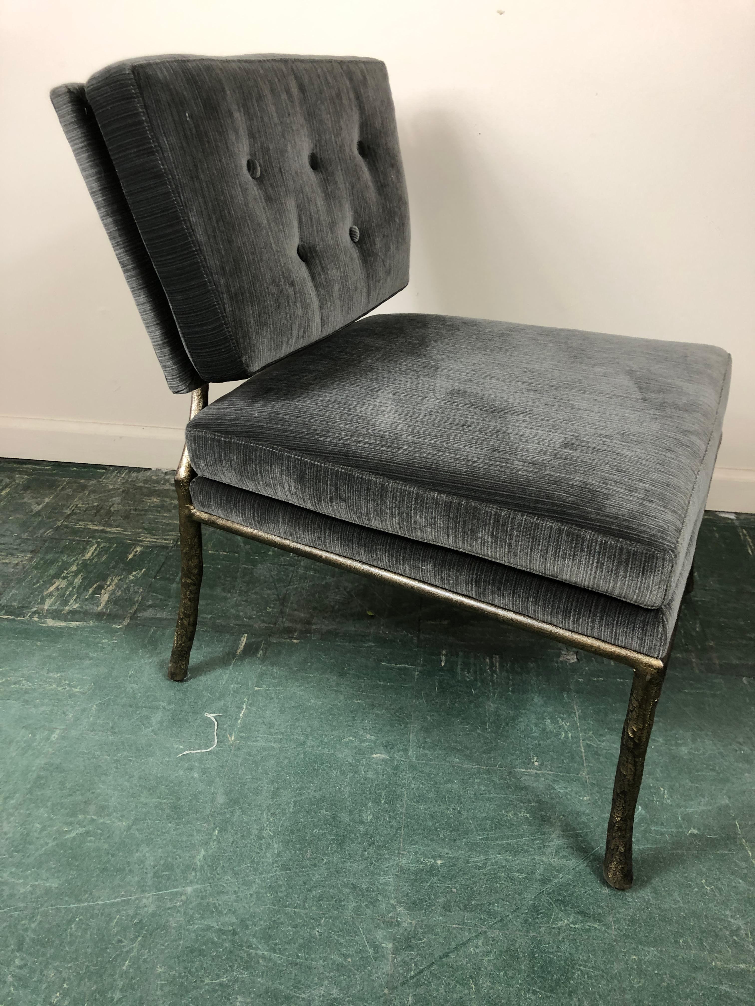 Bernhardt Grey Velvet Lounge Chair with Metal Branch Frame In Good Condition In Bridgehampton, NY