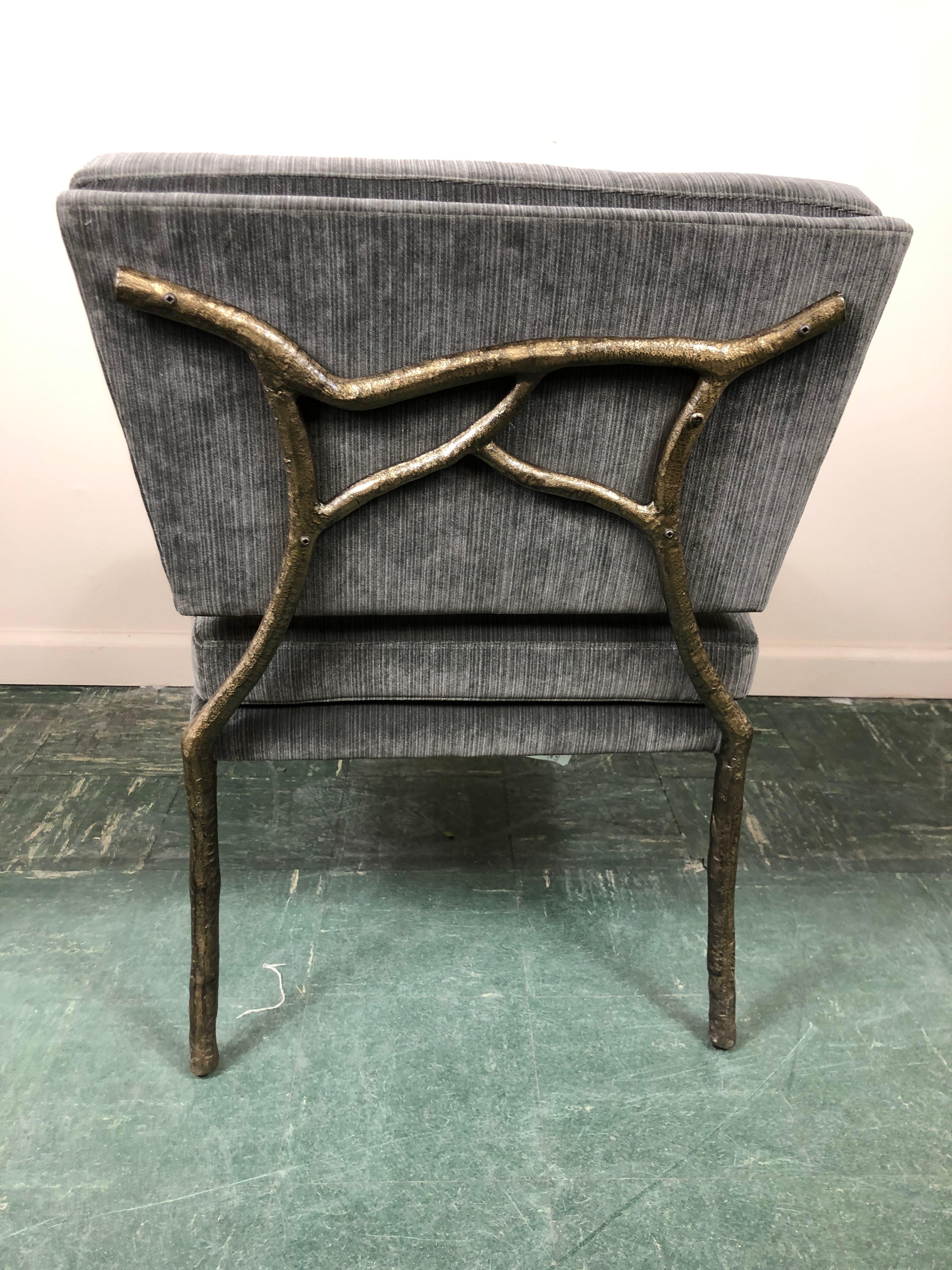 Bernhardt Grey Velvet Lounge Chair with Metal Branch Frame 1