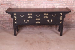 Bernhardt Hollywood Regency Chinoiserie Black Lacquered Sideboard or Console
