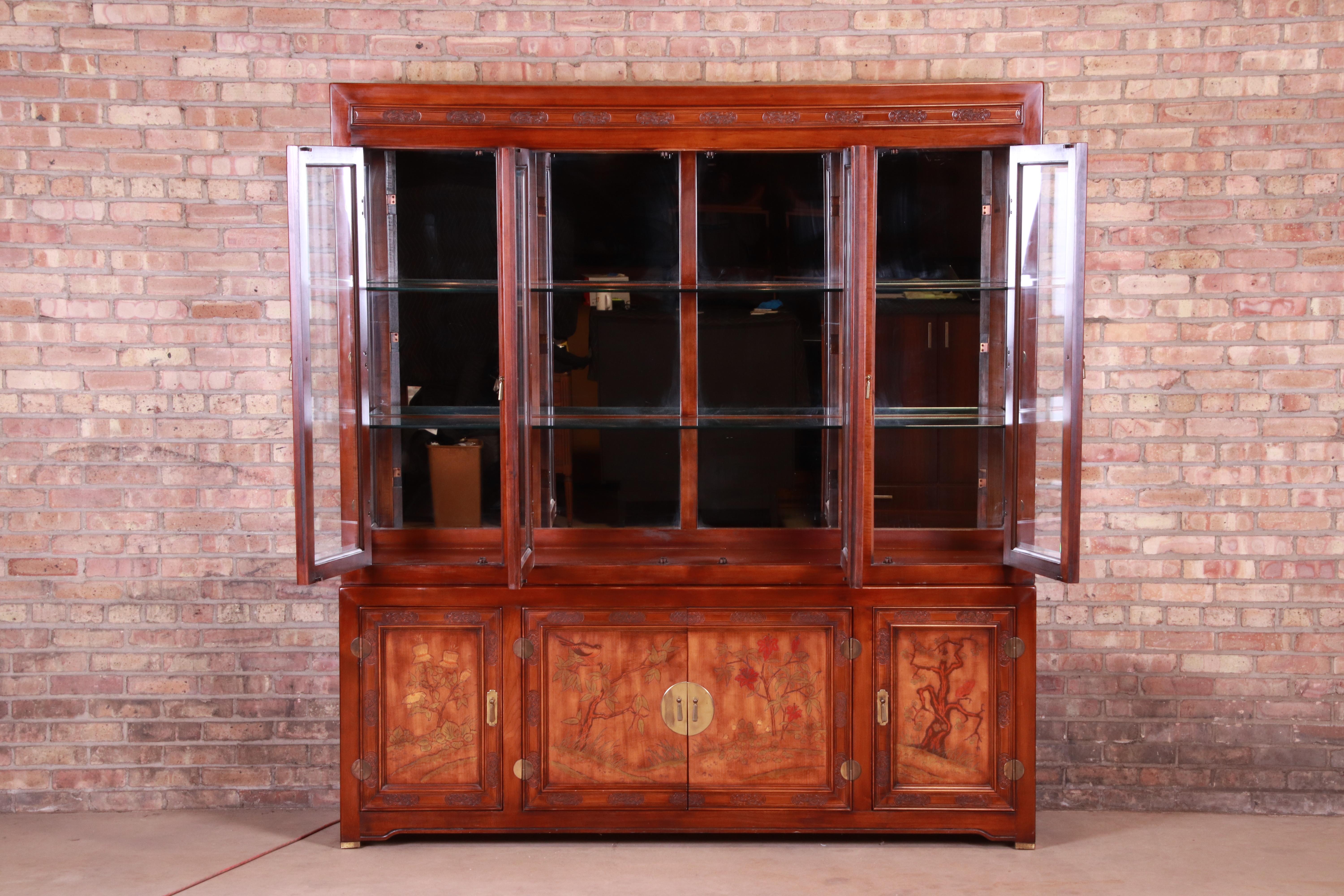 Bernhardt Hollywood Regency Chinoiserie Breakfront Bookcase or Bar Cabinet 1