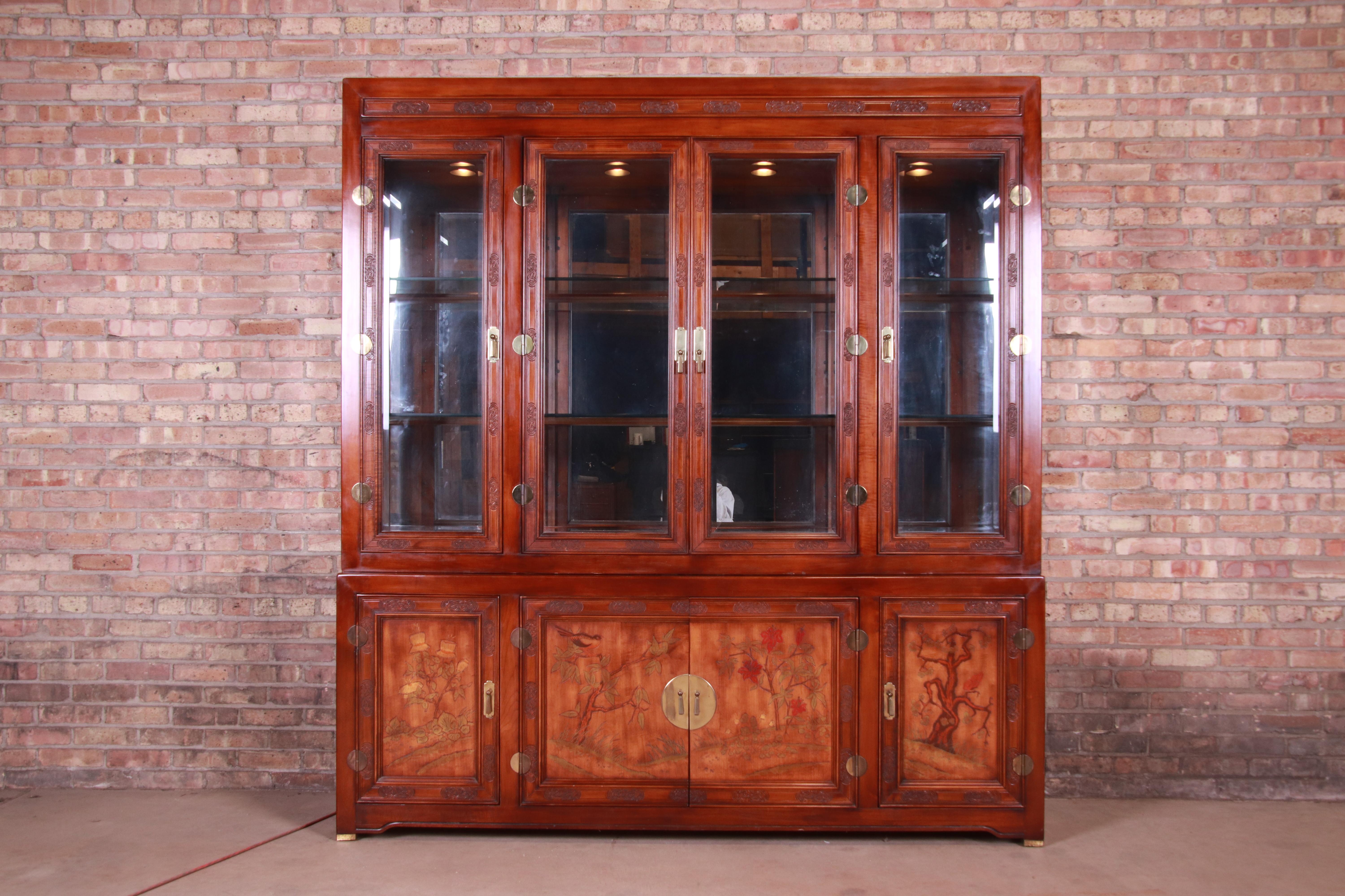 Late 20th Century Bernhardt Hollywood Regency Chinoiserie Breakfront Bookcase or Bar Cabinet