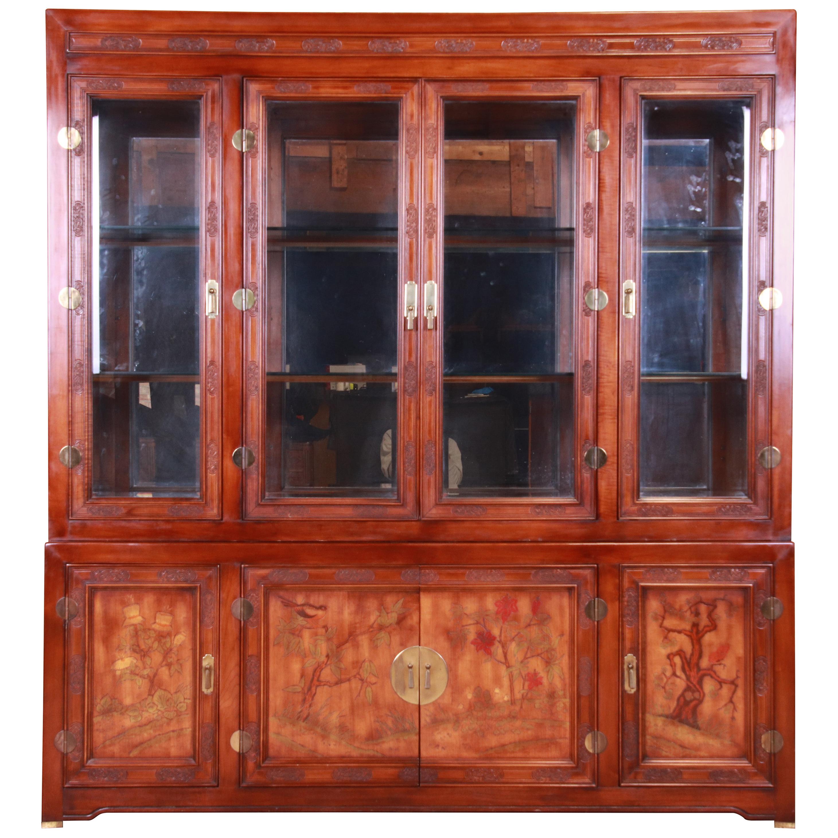 Bernhardt Hollywood Regency Chinoiserie Breakfront Bookcase or Bar Cabinet