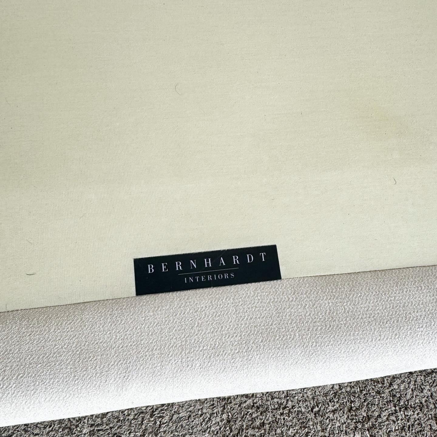 Bernhardt Ivory Fabric With Brushed Metal Nails Marcourt Banquette Sofa For Sale 2