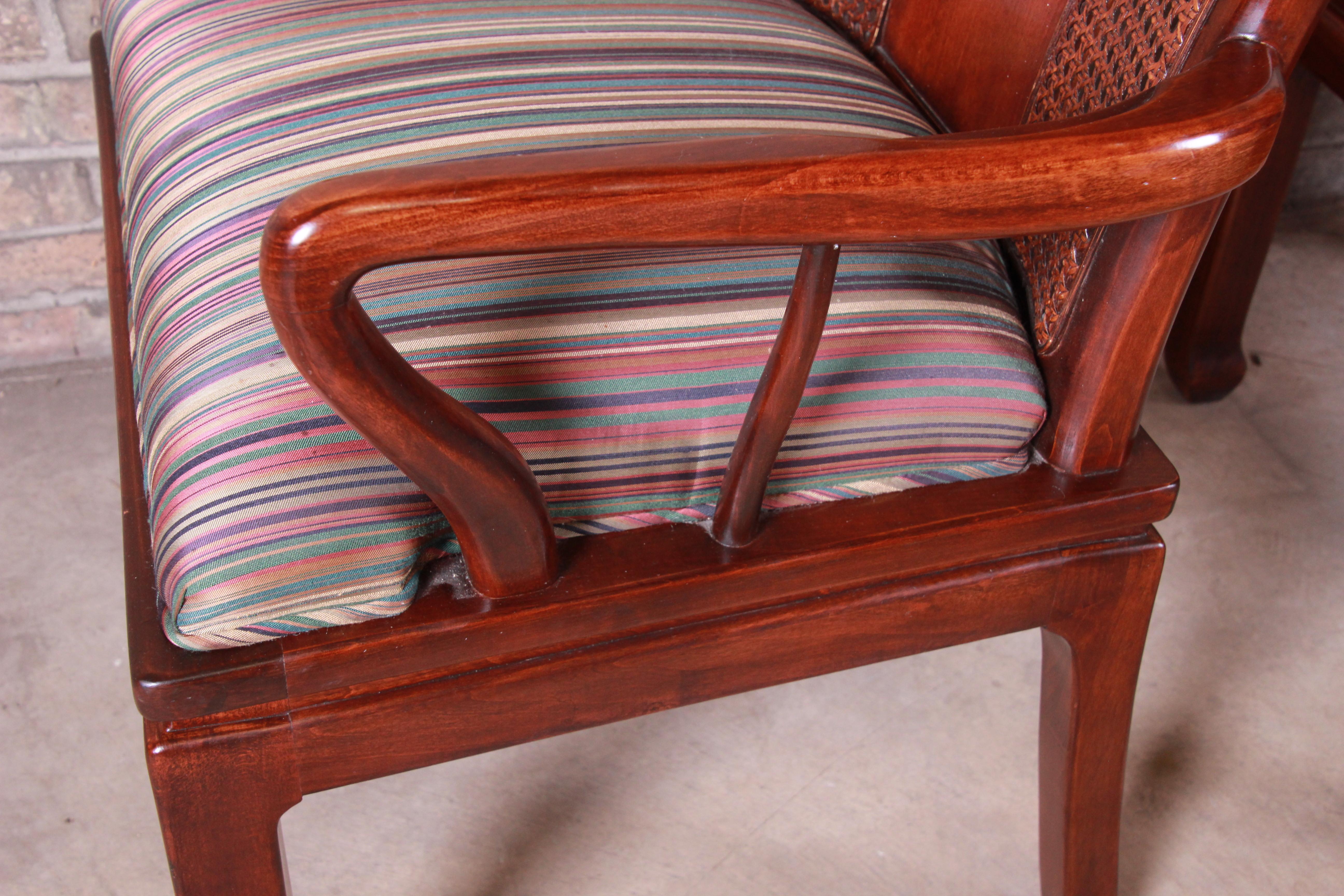 Bernhardt Mahogany and Cane Chinoiserie Armchairs, Pair 4