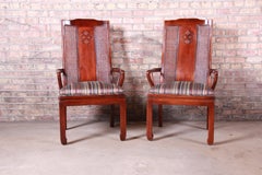Bernhardt Mahogany and Cane Chinoiserie Armchairs, Pair